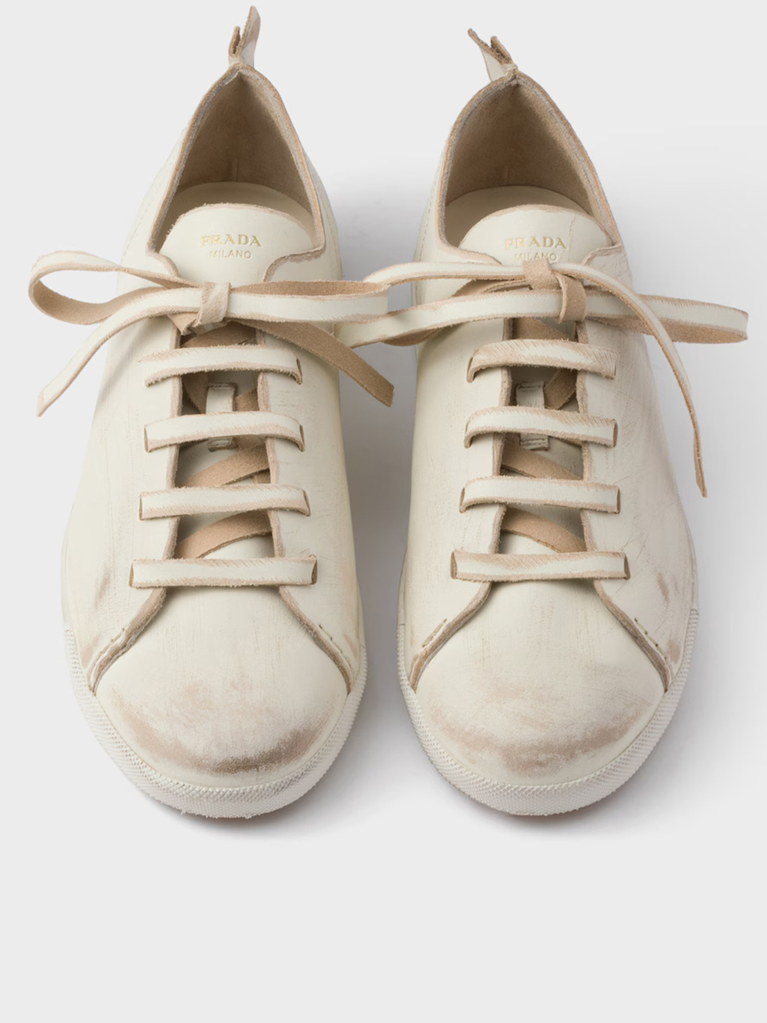 Prada Lace-up Distressed Low-top Sneakers In Neutral