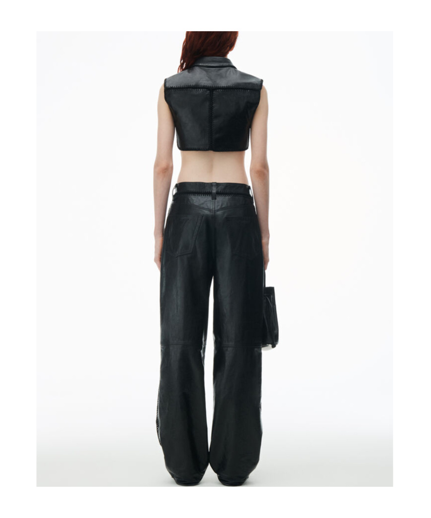 Alexander Wang Sleeveless Short Leather Vest In Black