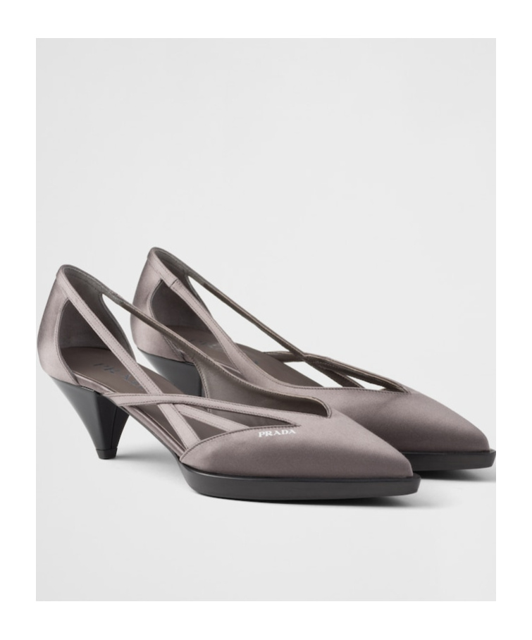 Prada Logo Hollowed Out High Heels In Gray