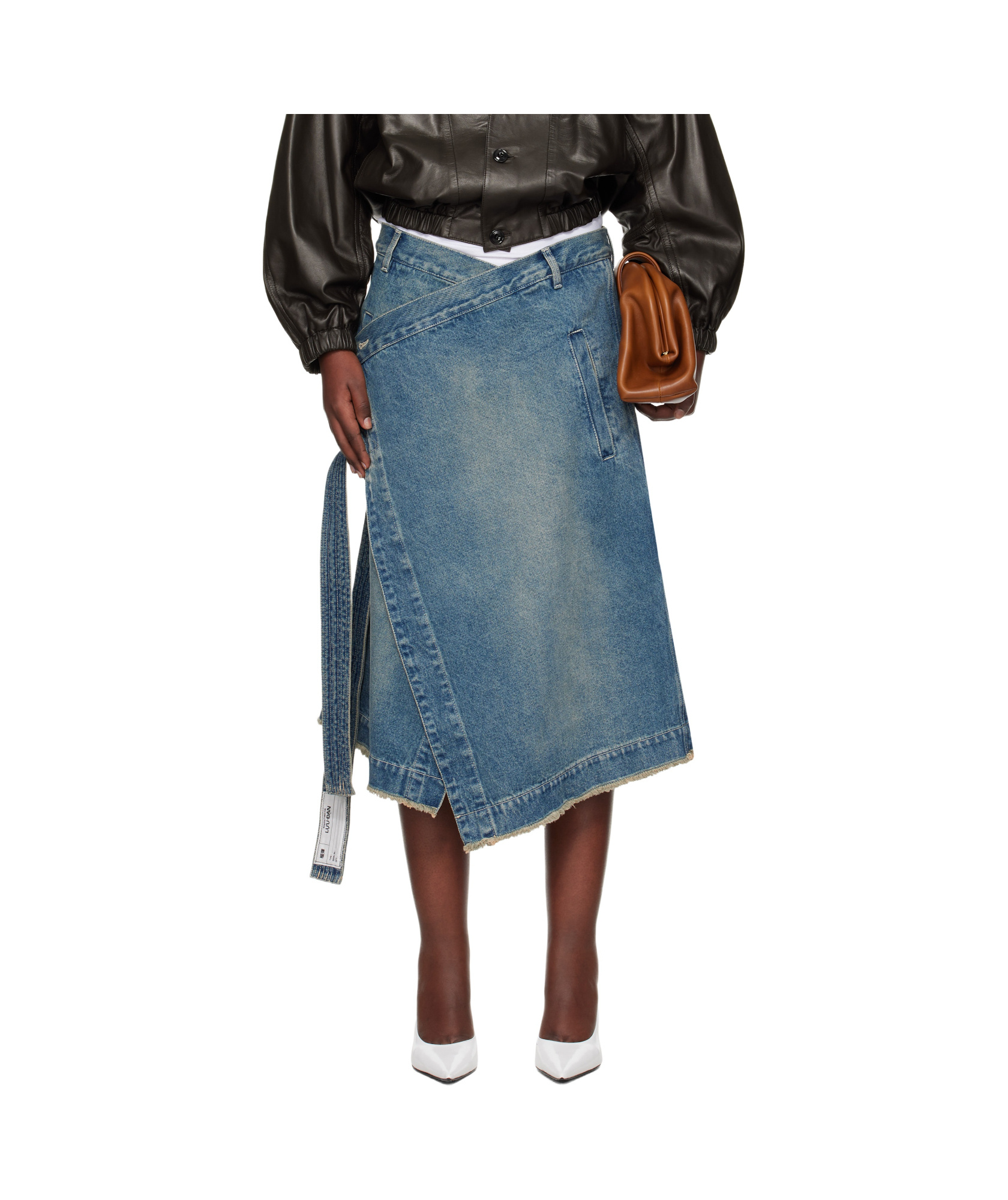 Lu'u Dan Blue Apron Denim Midi Skirt In Blue
