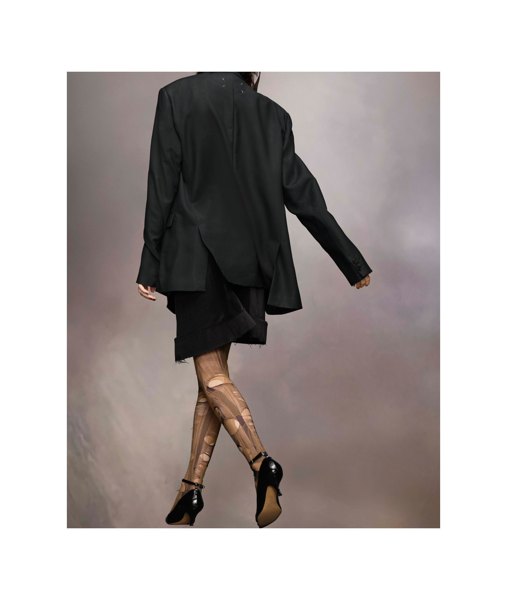 Maison Margiela Black Jacket With Classic Lapels And Logo Stitching On The Back In Mohair And Wool Blend Woman In Black