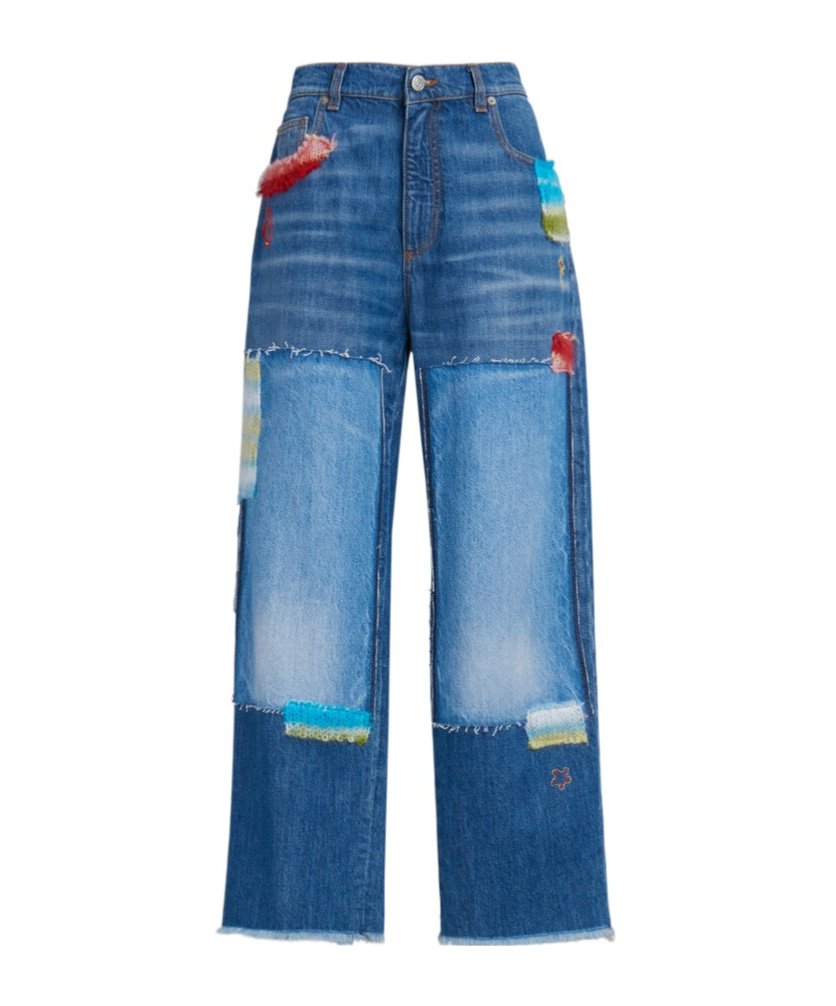 MARNI BLUE BIO DENIM JEANS WITH MOHAIR PATCHES