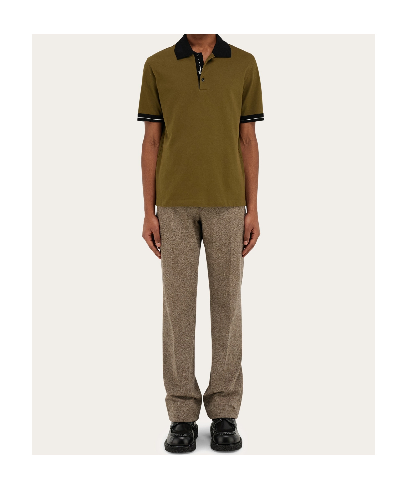 Shop Ferragamo Color Block Detail Polo Shirt In Brown