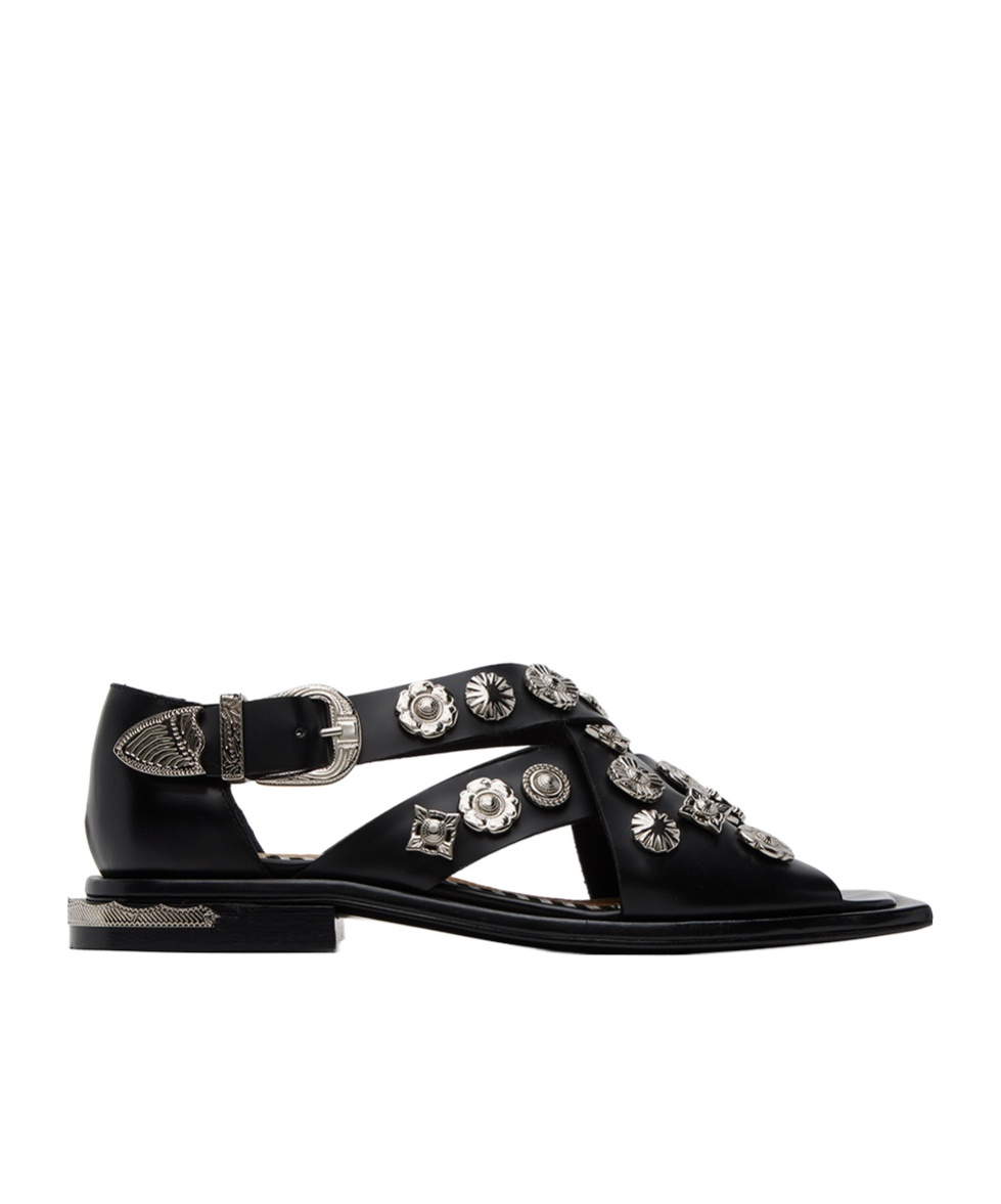 Shop Toga Square Toe Flat Sandals In Black