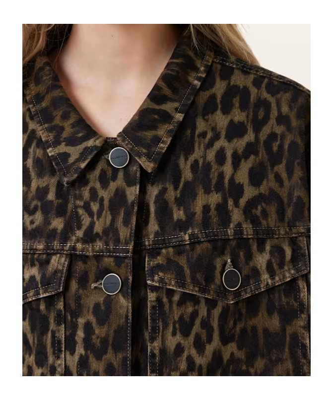 Allsaints Willow Leopard Print Denim Jacket In Animal Print