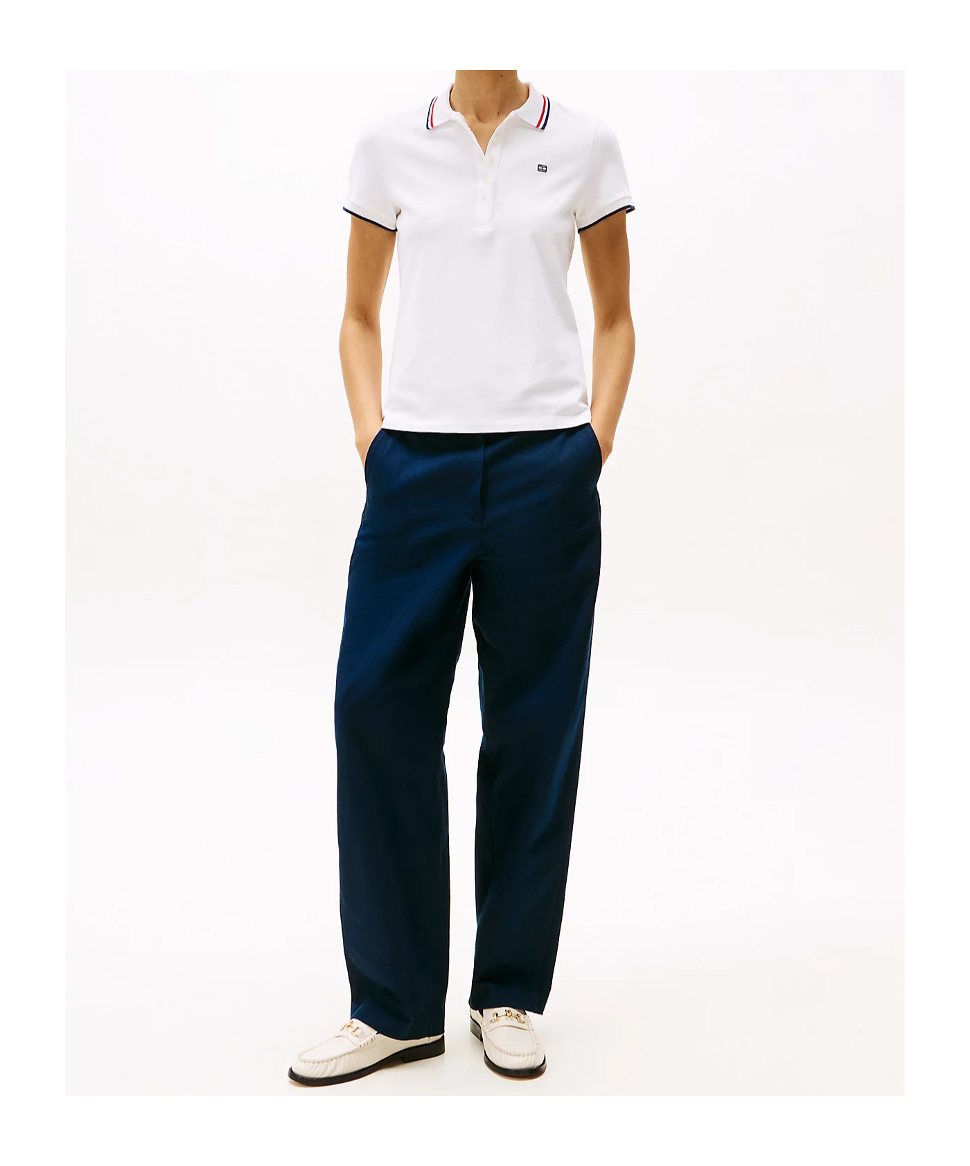 Tommy Hilfiger Slim Polo Collar Contrast Trim In Optical White