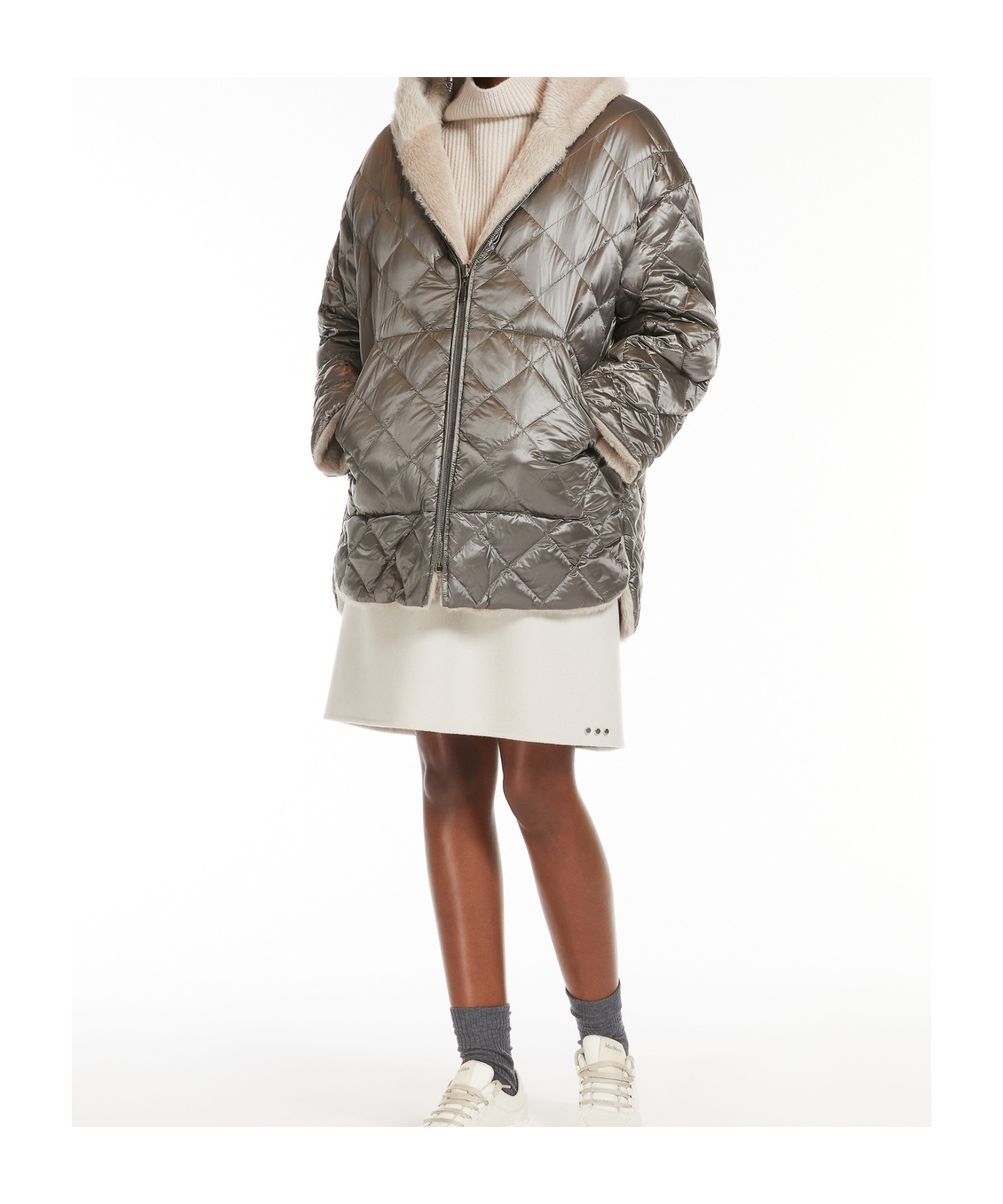 Max Mara Alpaca Wool And Wool Double-sided Down Jacket In Gray