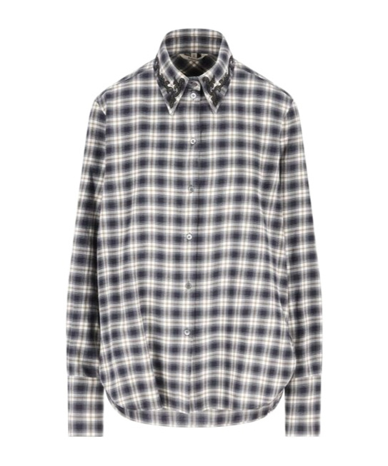 Barena Venezia Embroidered-collar Checked Shirt In Black