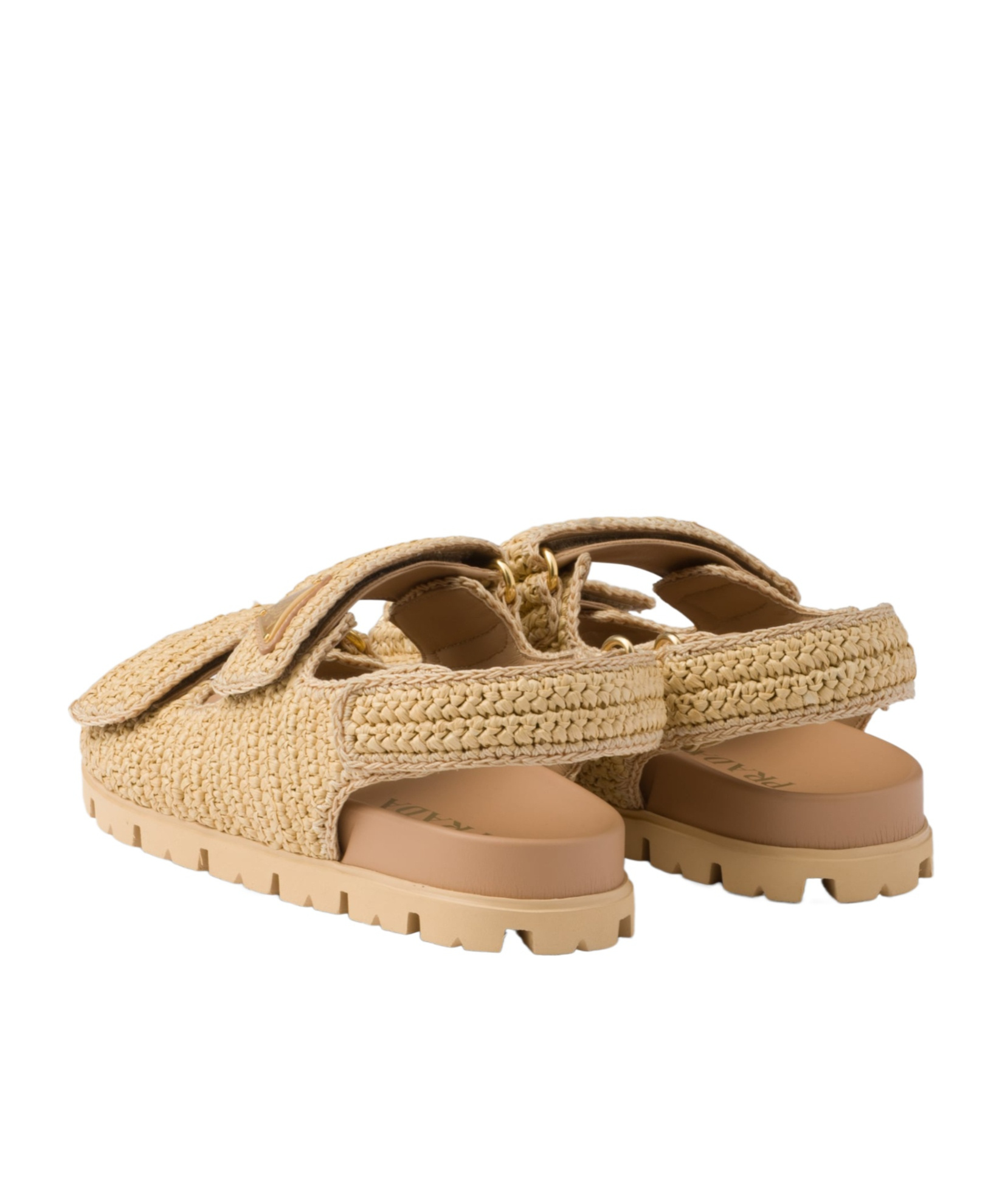 Prada Woven Design Sandals With Adjustable Straps And Chunky Sole In Nude