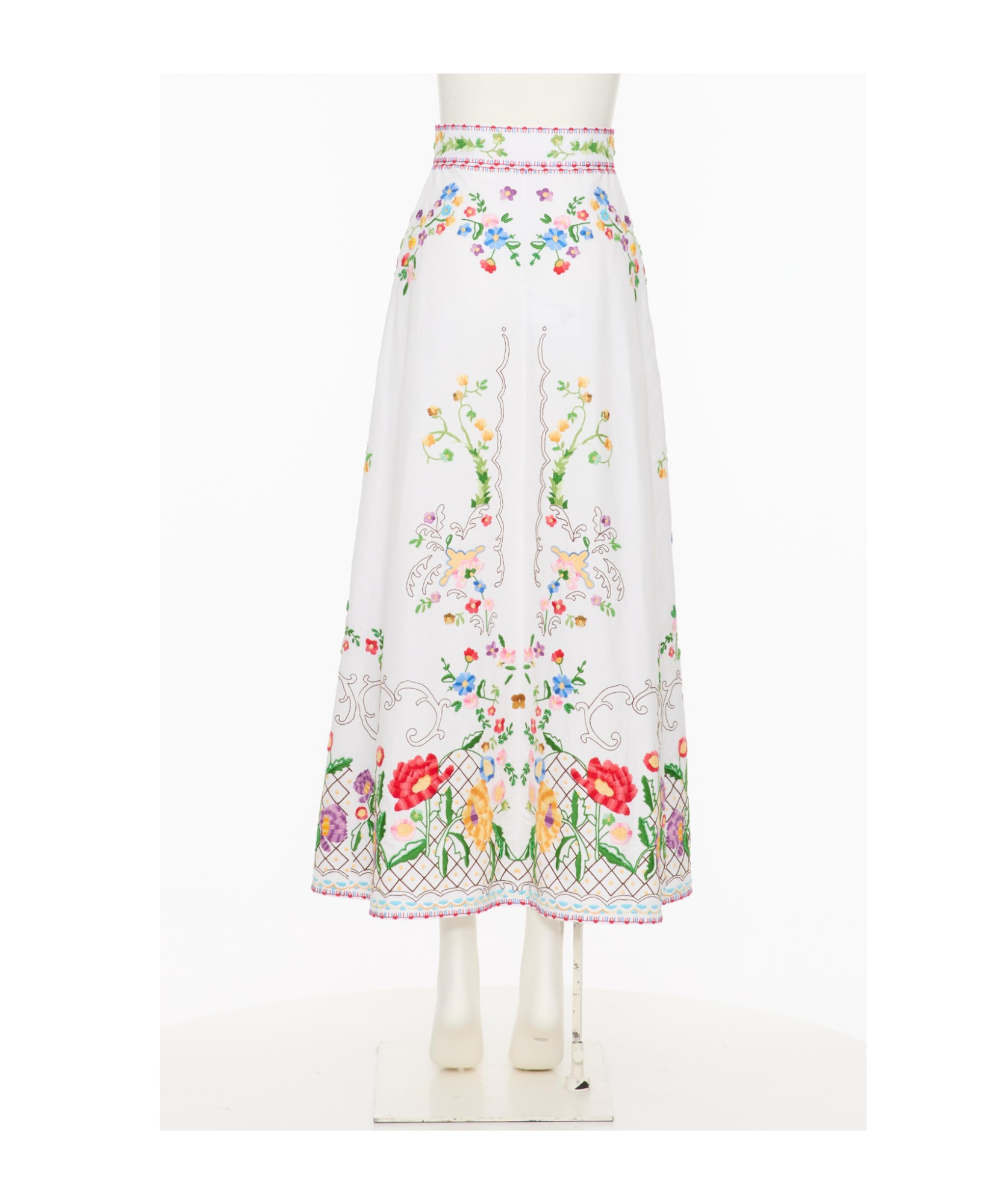 Valentino Pleated Embroidered Cotton, Linen And Silk-blend Midi Skirt In White