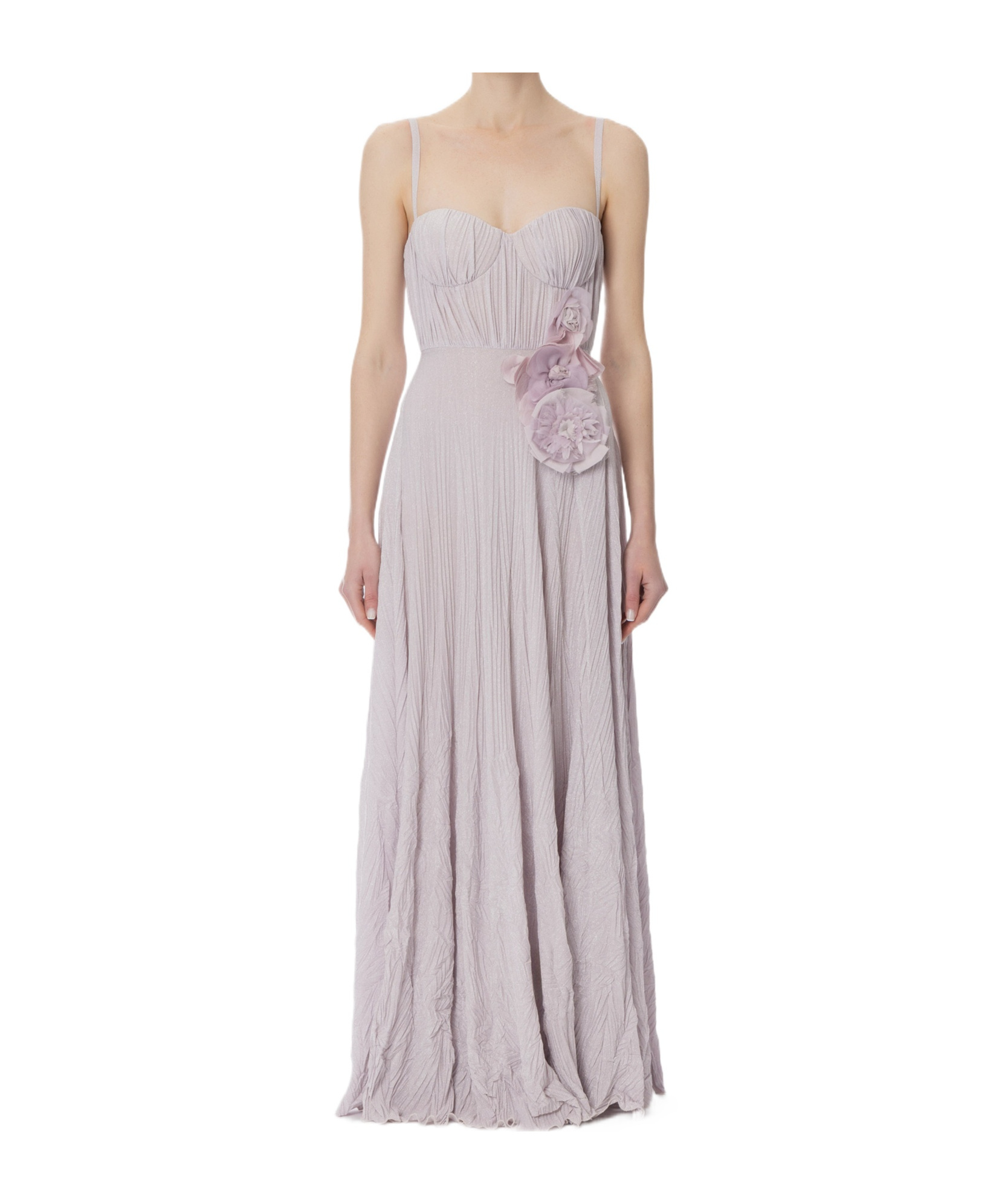 Elisabetta Franchi Red Carpet Dress Made Of Lurex Jersey Fabric With Embroidered Flower In Quartz