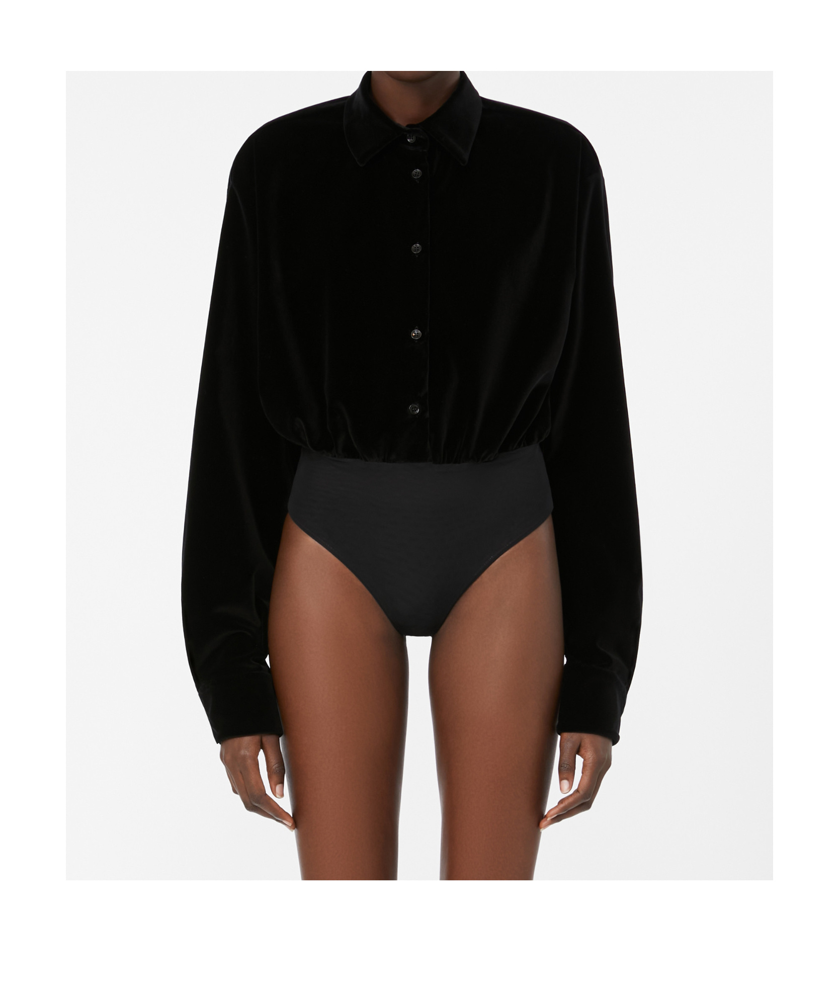 Max Mara Velvet Long Sleeve Bodysuit With Cuffed Sleeves In Black