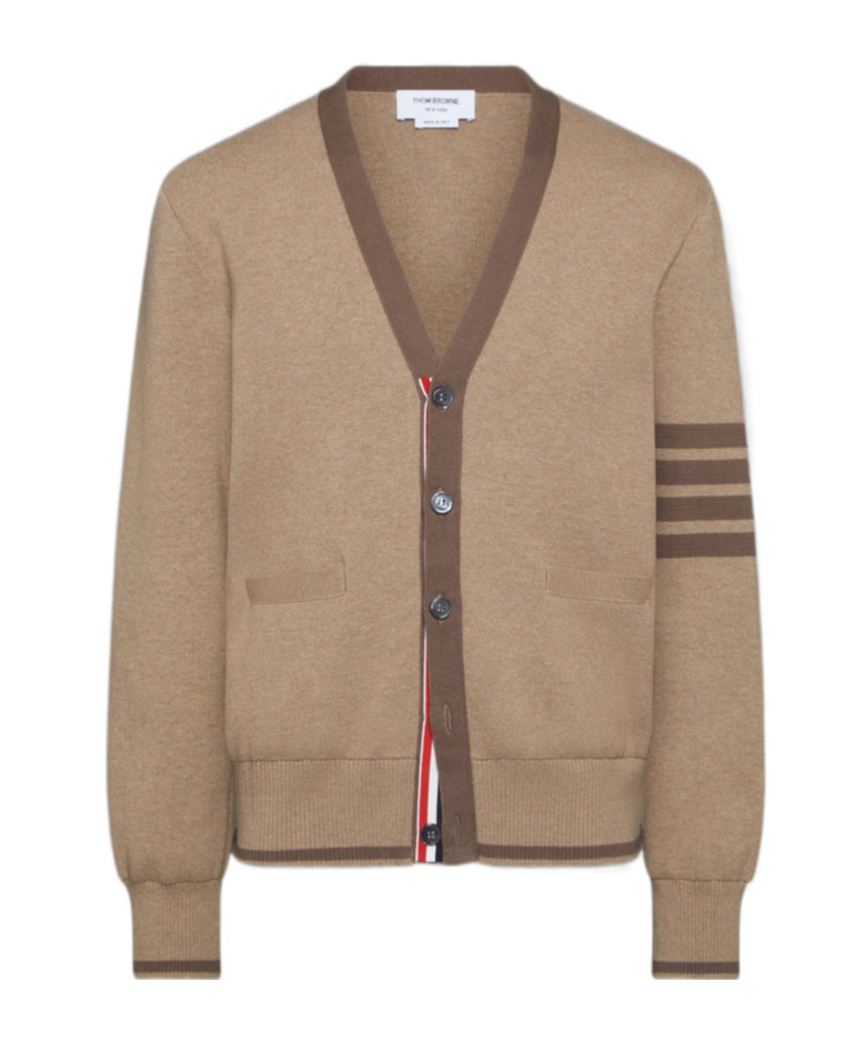 Thom Browne Brown Milano Stitch 4-bar V-neck Cardigan In Green