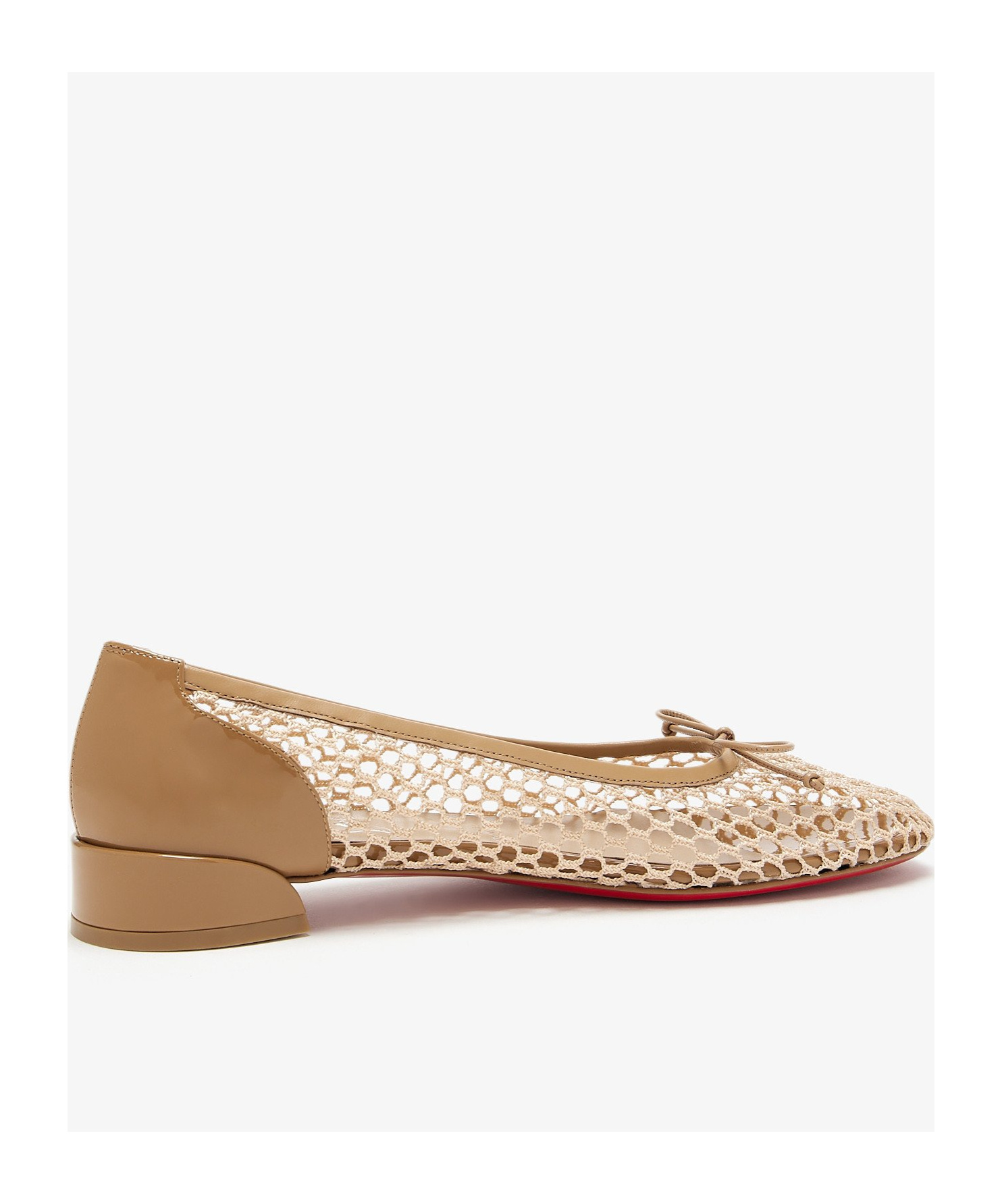 Christian Louboutin Sweetie Jane 20 Patent Leather-trimmed Crocheted Ballet Flats In Brown