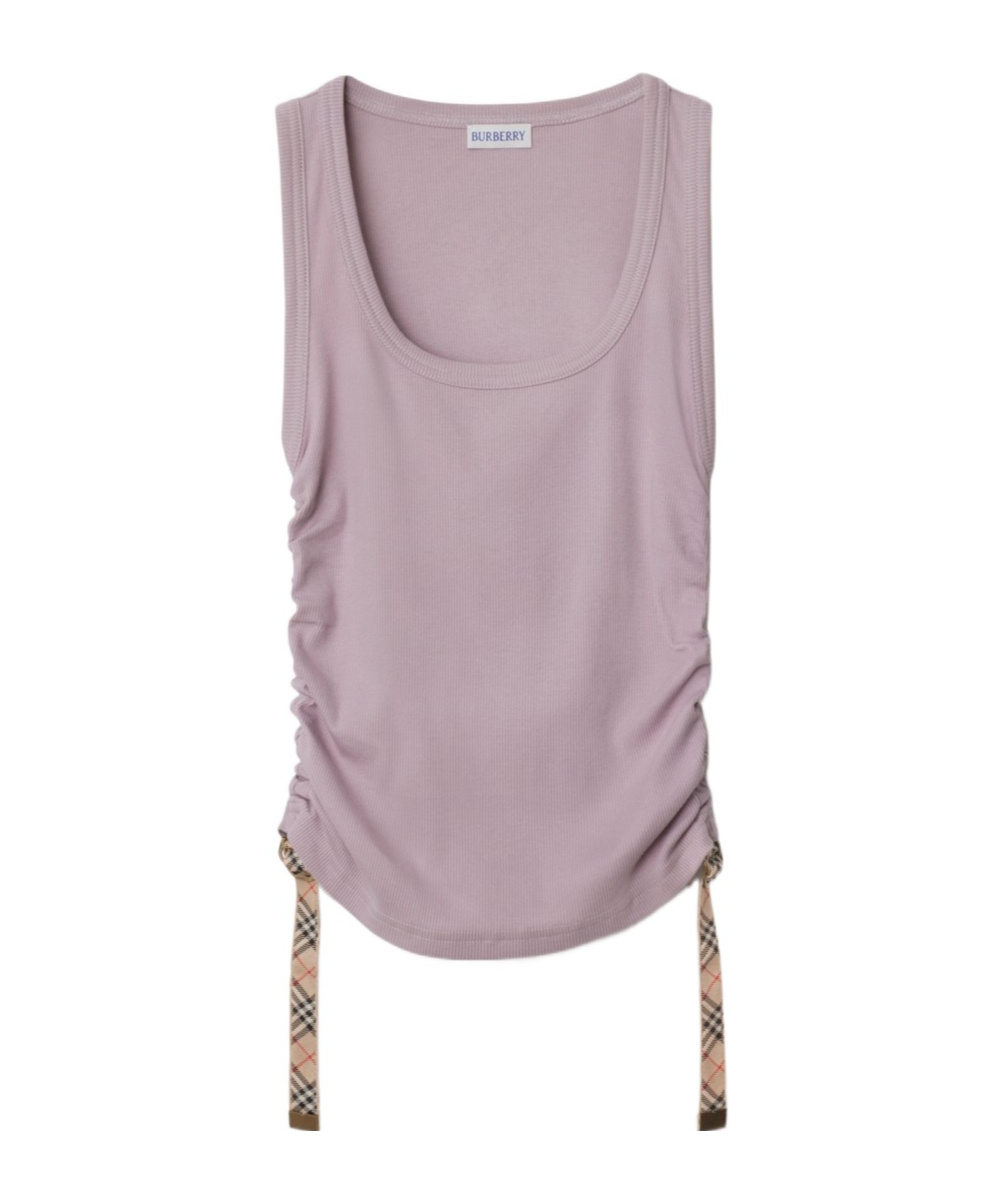 Burberry Ruched Drawstring Cotton Tank Top In Purple