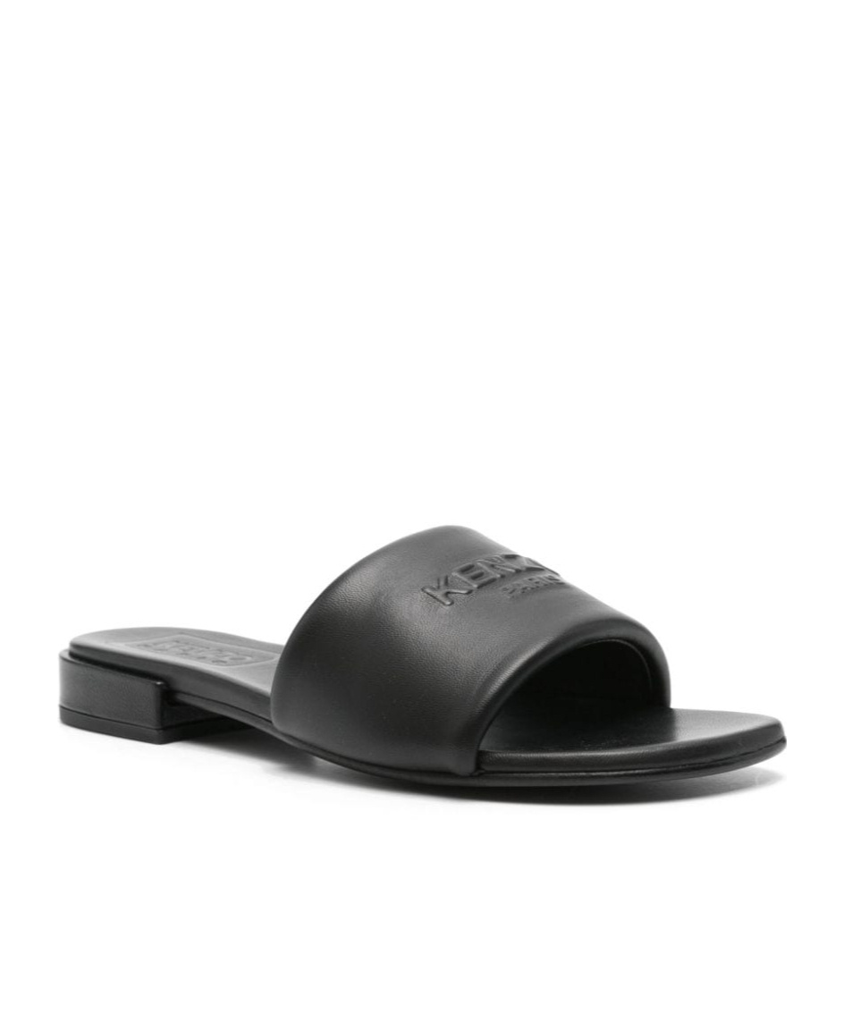 Kenzo Oki Leather Flat Sandals In Black