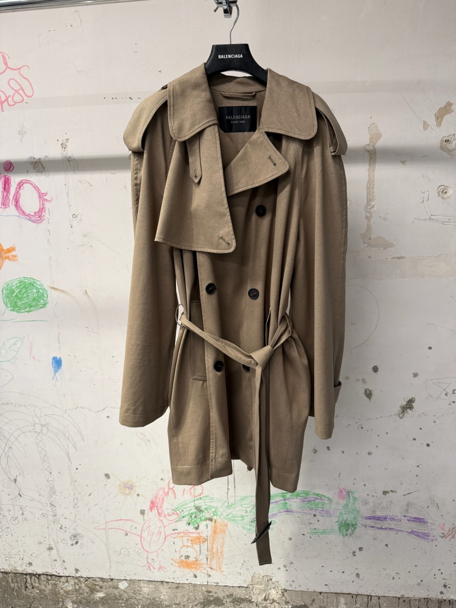 Balenciaga Double-breasted Trench Coat In Brown