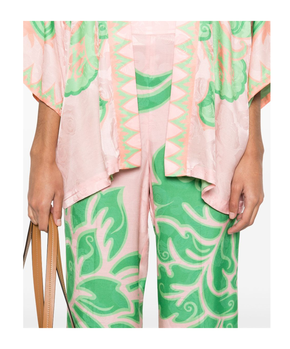 Etro Rose Jacquard Pressed Crease Trousers In Green
