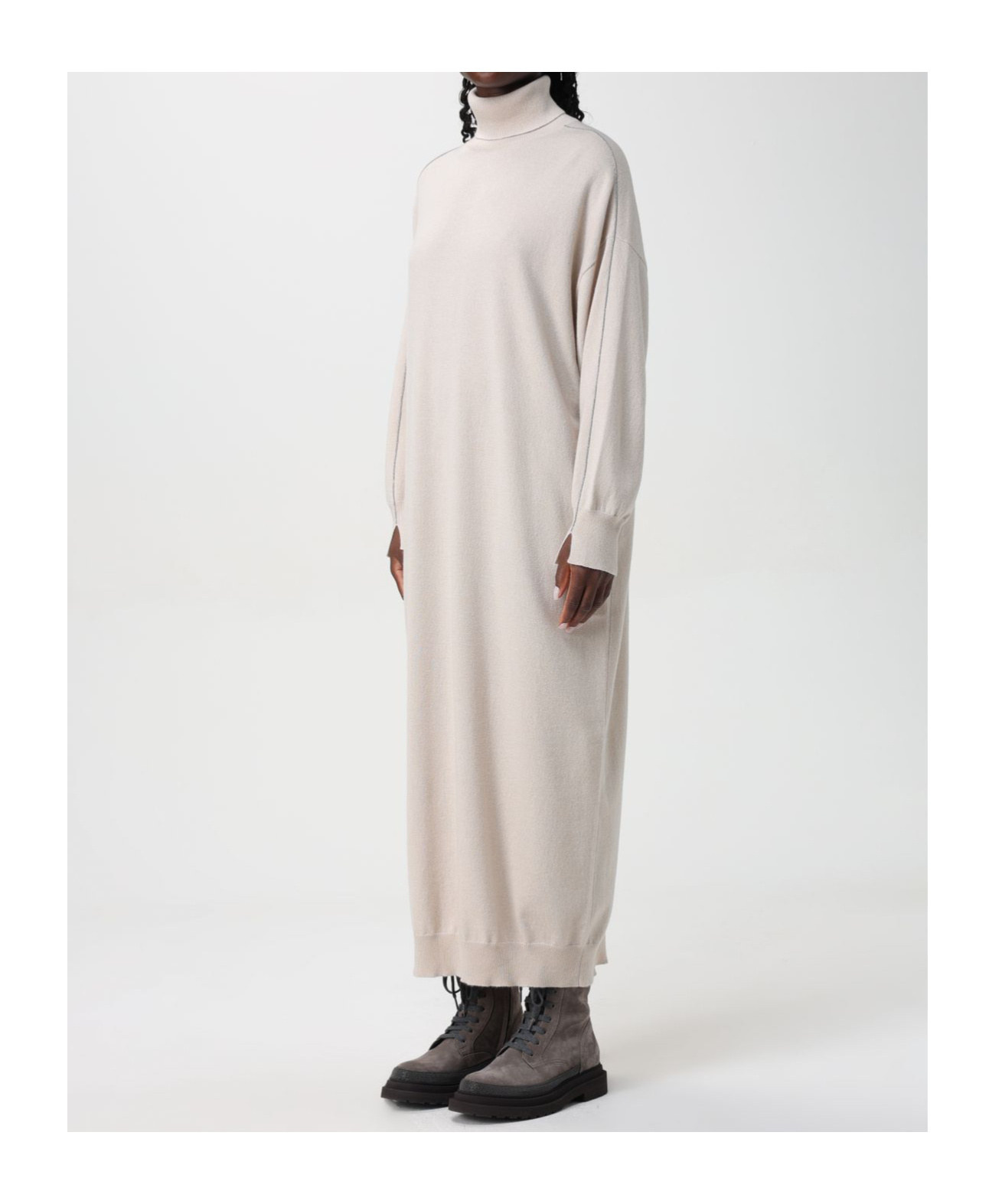 Brunello Cucinelli Long-sleeved Dress In Nude