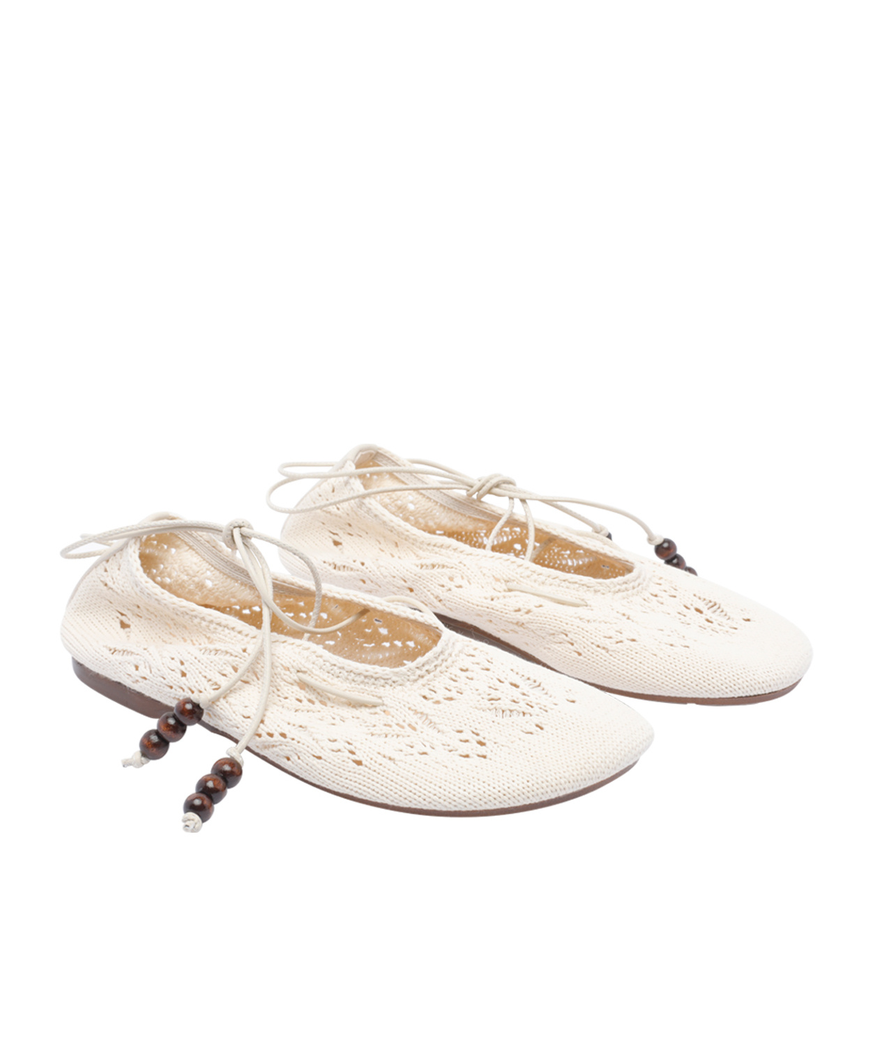 Alohas 'rosemary' White Ballet Flats With Embroidered Design Ankle Knot Closure In Cream