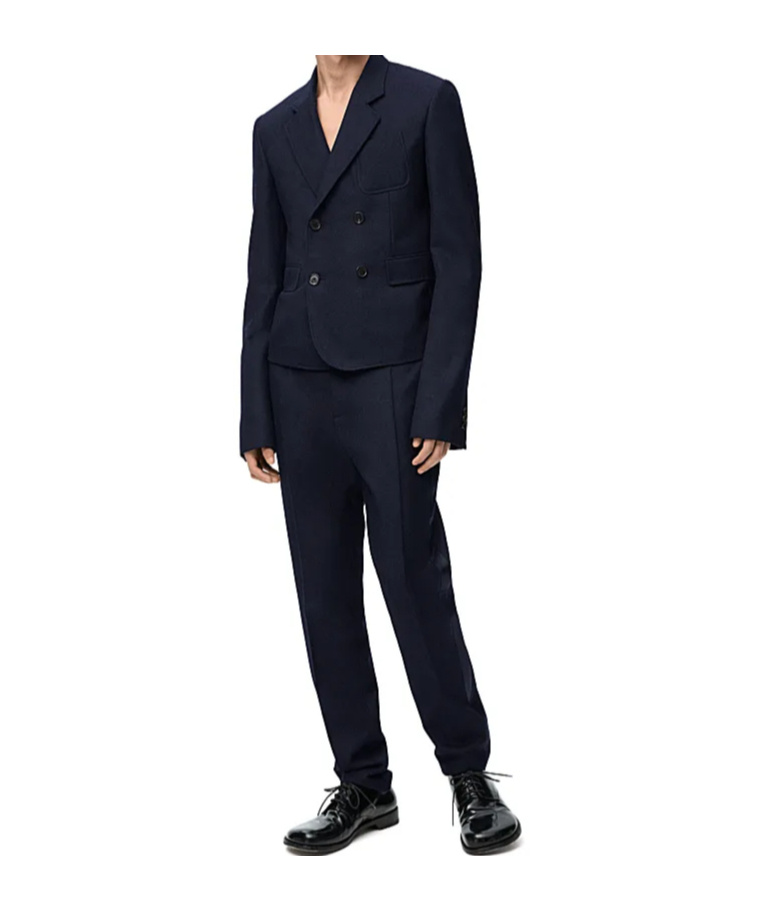 Loewe Double-breasted Wool Blazer In Navy Blue