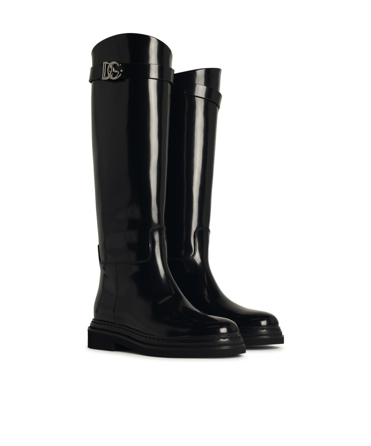 Dolce & Gabbana Black Shiny Leather Boots In Black