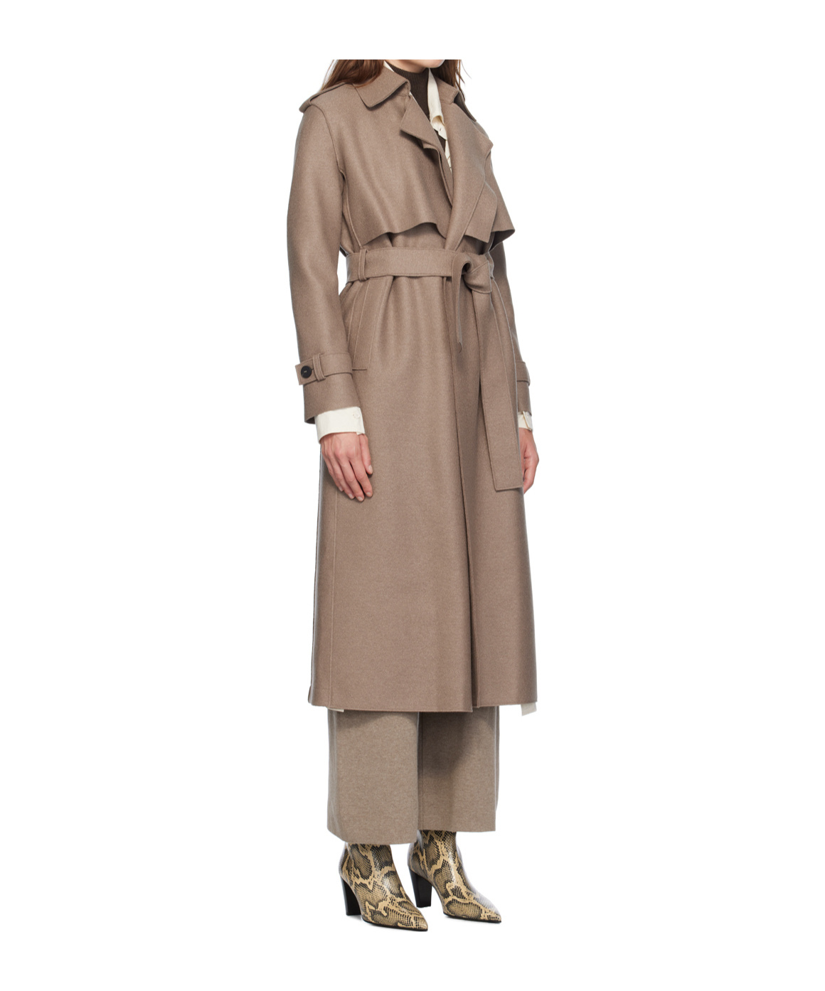 Harris Wharf London Long Flat-collar Coat In Brown
