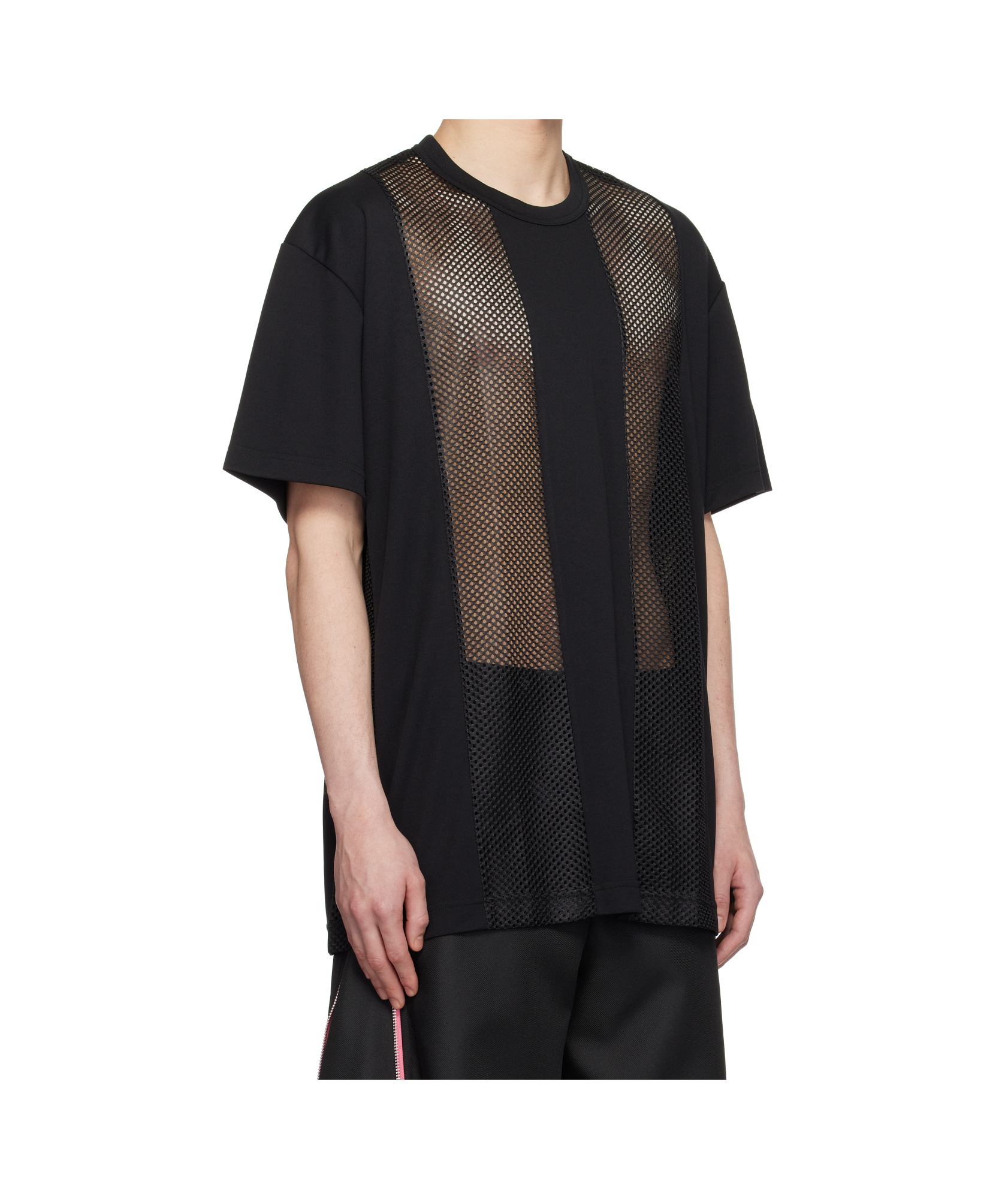 Comme Des Garçons Black Polyester Piqué X Mesh T-shirt