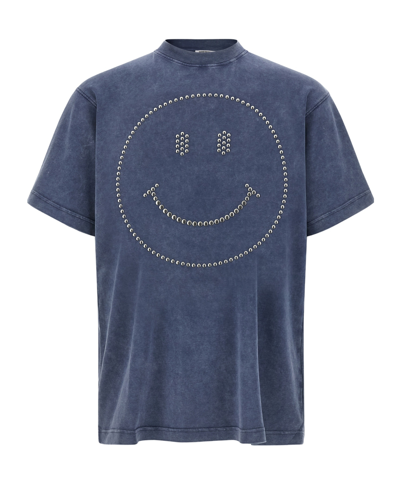 Moschino Smiley Face Studs Crew Neck T-shirt In Blue