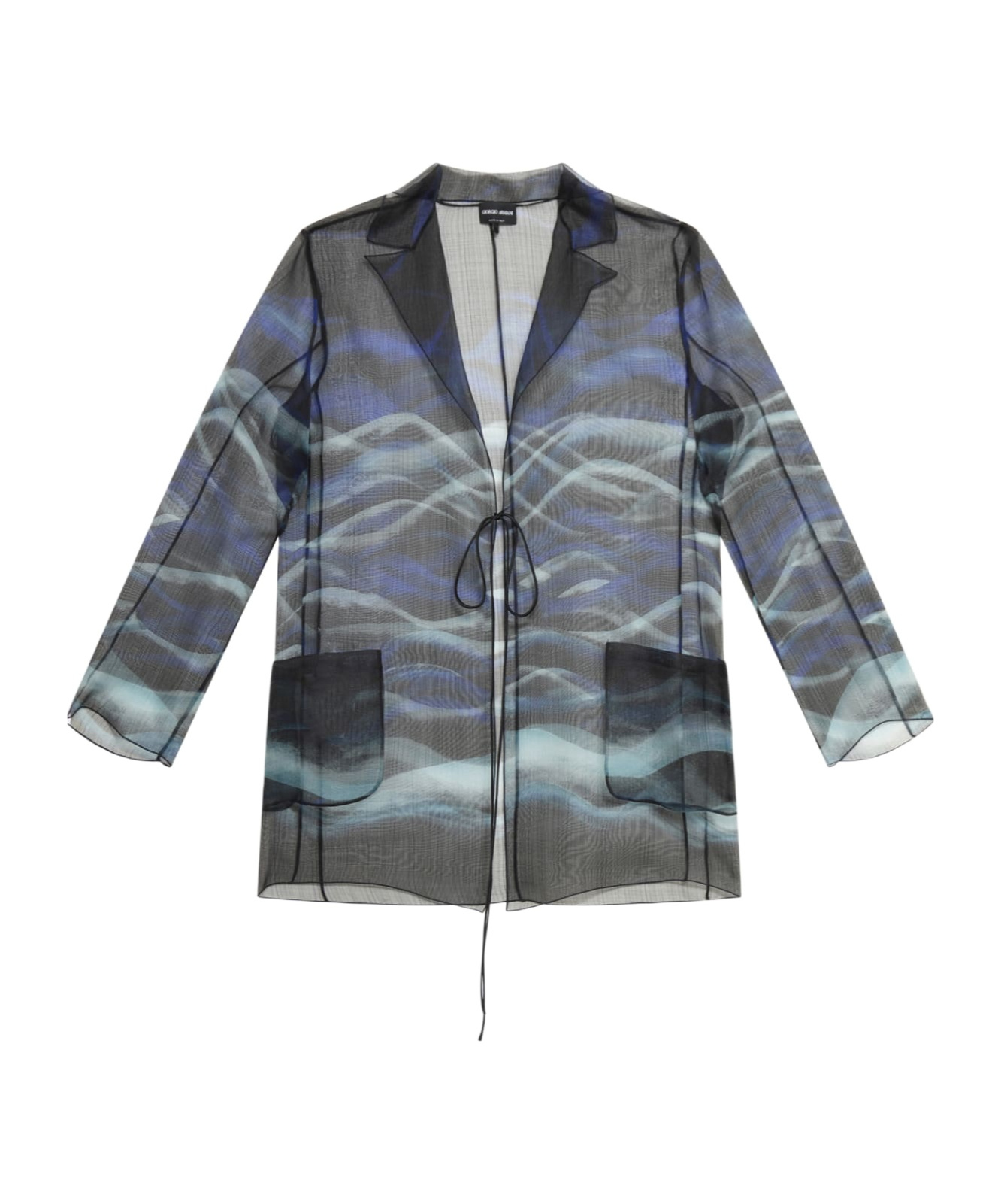Giorgio Armani Abstract-print Silk Blouse In Gray