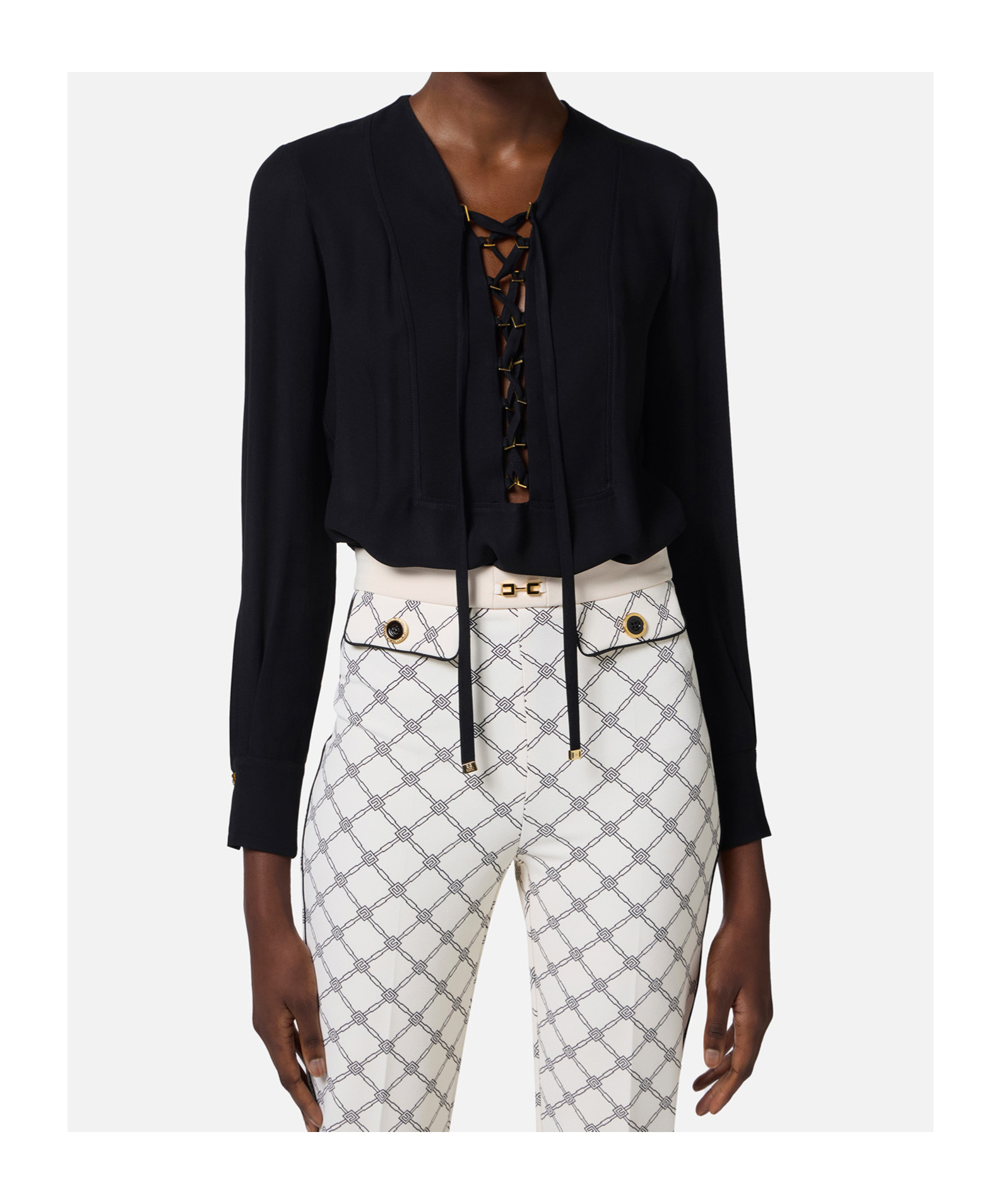 Elisabetta Franchi Black Georgette Blouse With Laces In Black