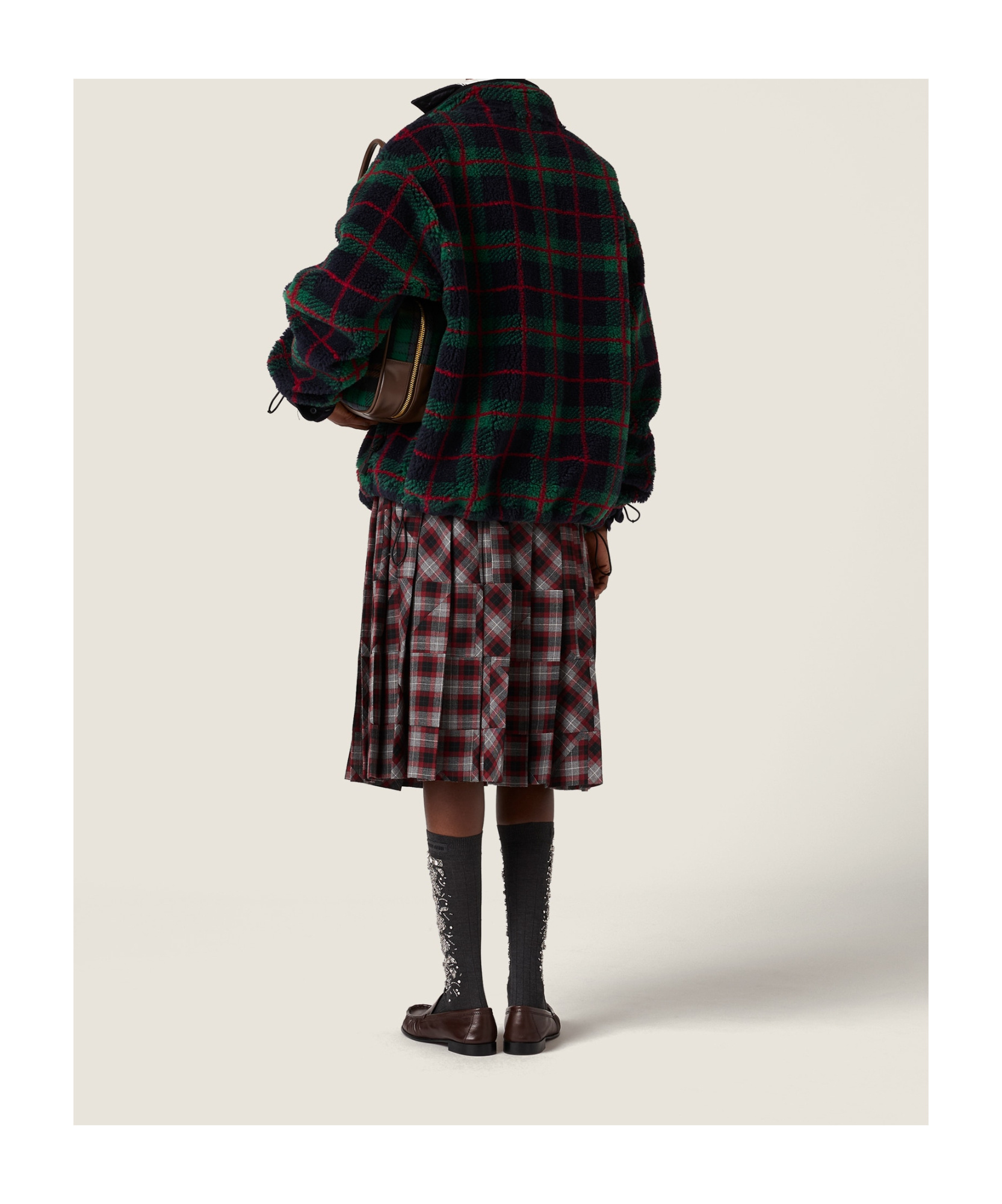 Miu Miu Checked Teddy Zipper Jacket In Multi