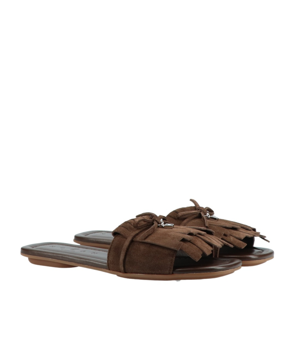 Hogan Fringe Detail Suede Sandals With Square Toe In Brown
