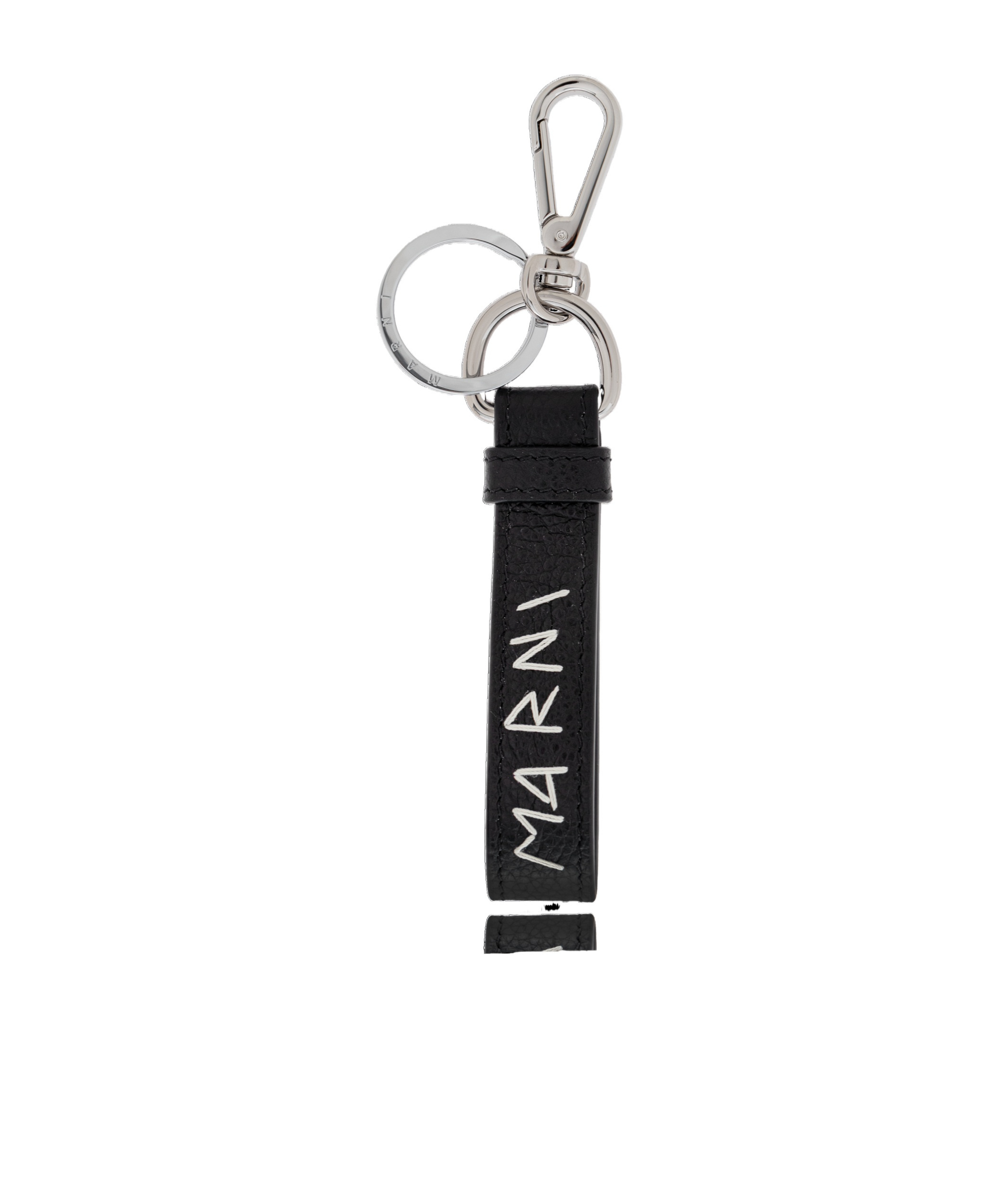 Marni Logo-embroidered Leather Keyring In Black
