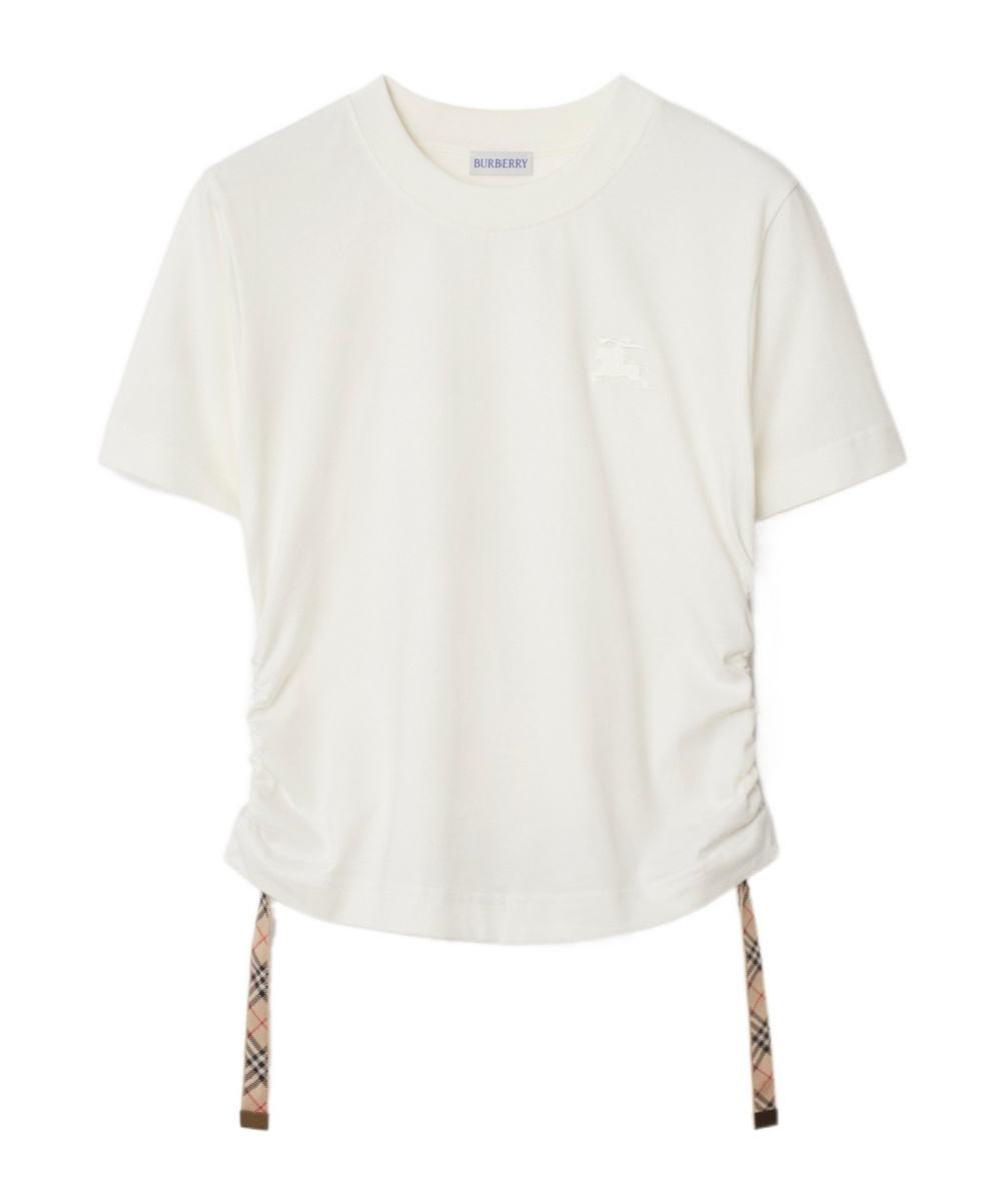 Burberry White T-shirt With Check Pattern Detail In White
