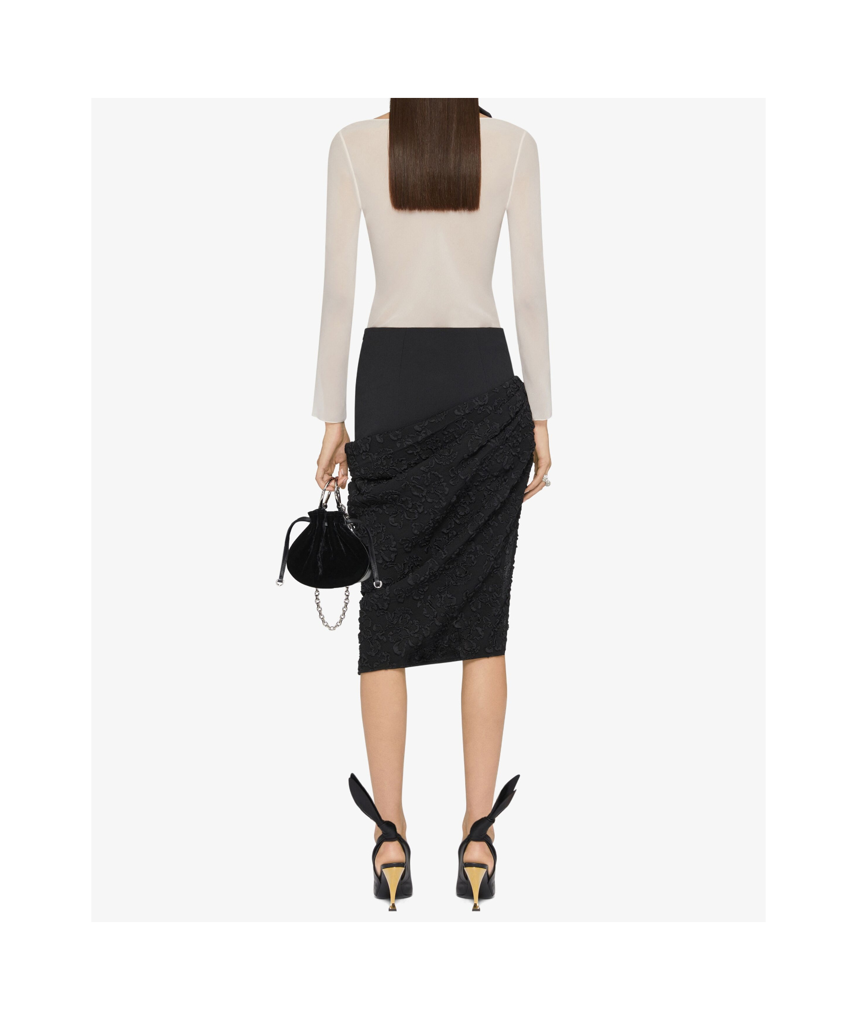 Givenchy Asymmetric Draped Skirt In Jersey With Floral Pattern In Black