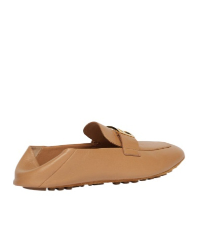 Fendi Baguette Leather Loafers In Nude