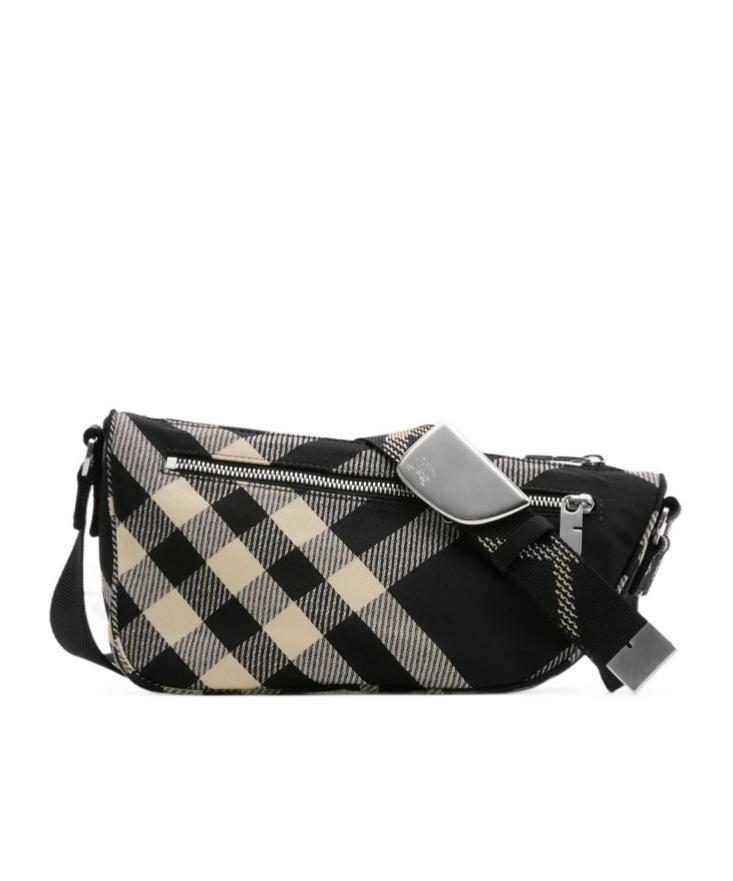Burberry Small Shield Checked Messenger Bag In Black