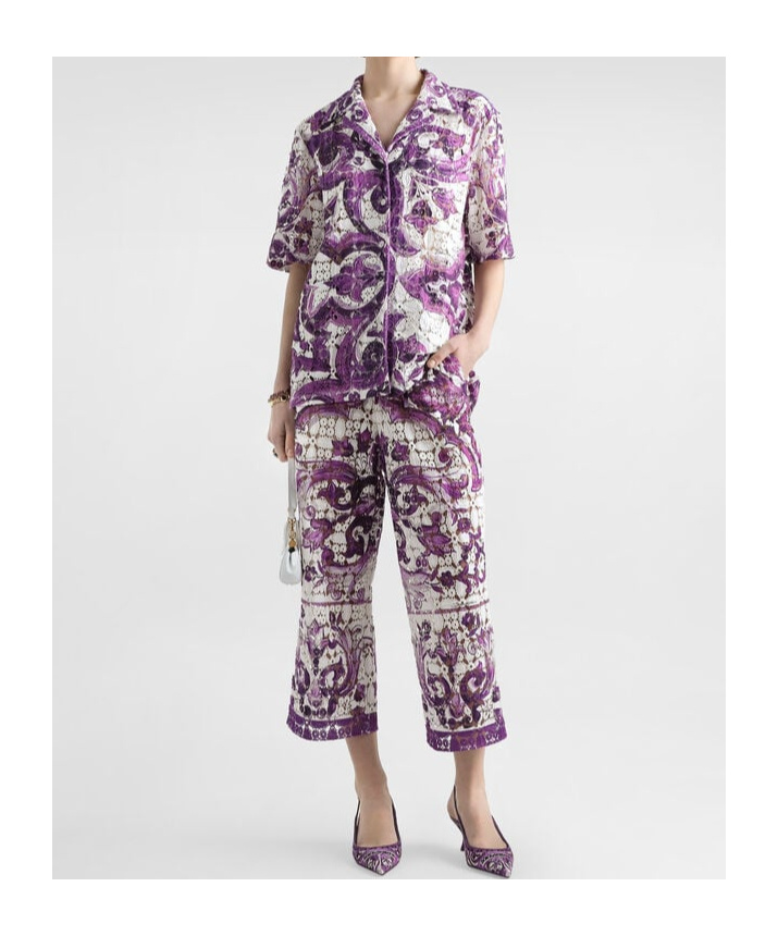 Dolce & Gabbana Crochet Majolica Print Shirt In Purple