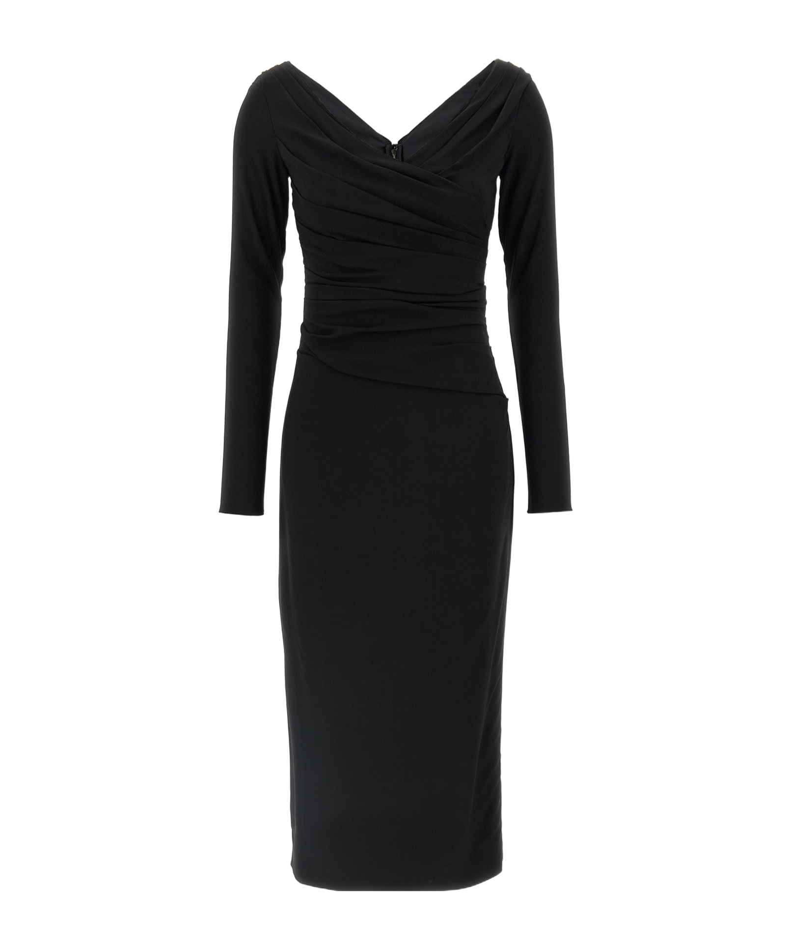 Dolce & Gabbana Draped V-neckline Midi Length Dress In Black