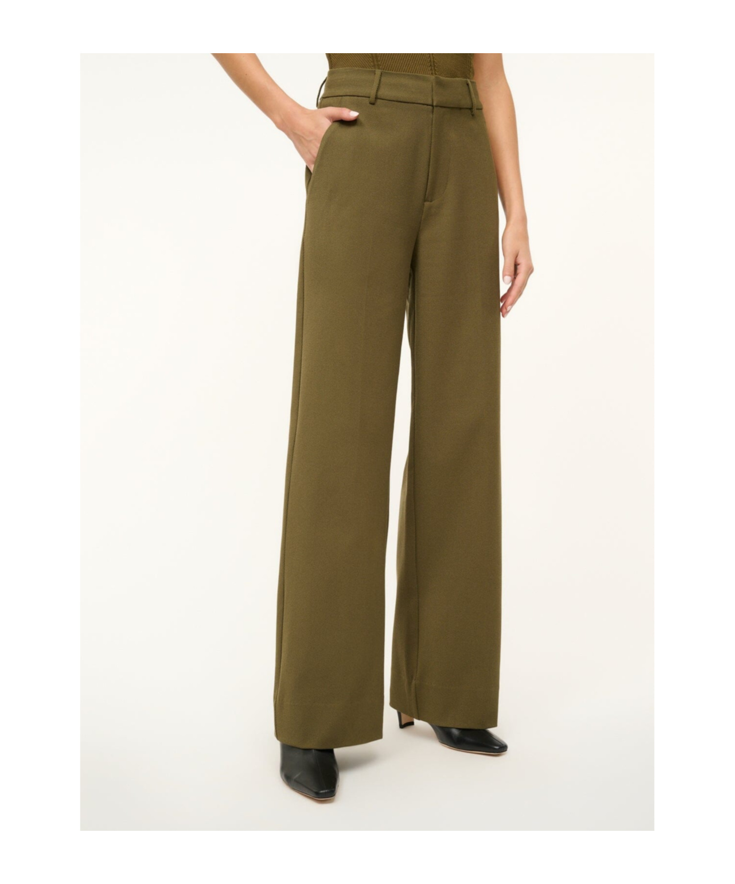 Shop Staud Belt-loop Casual Pants In Green