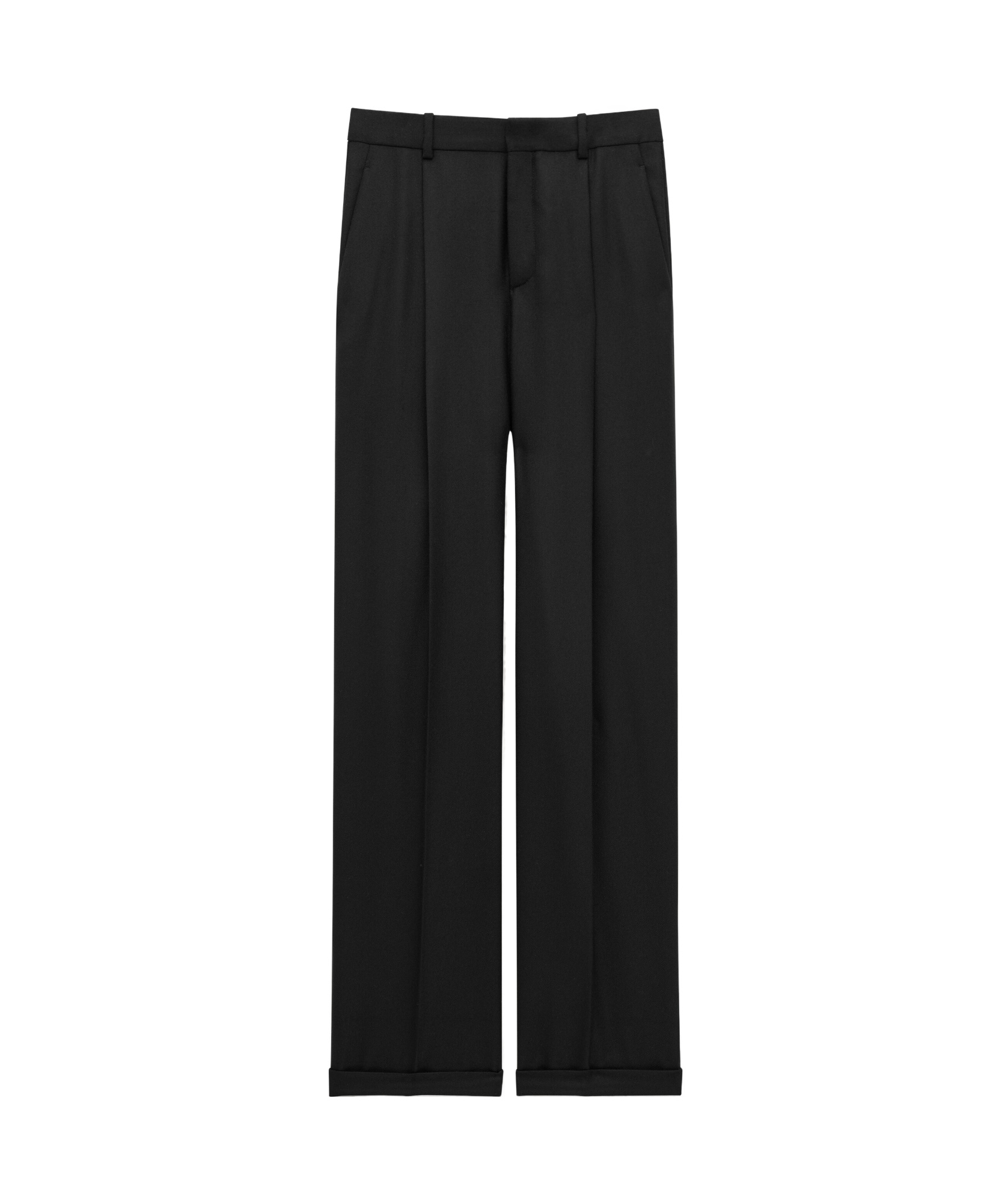 Saint Laurent High-rise Tuxedo Pants In Grain De Poudre In Black