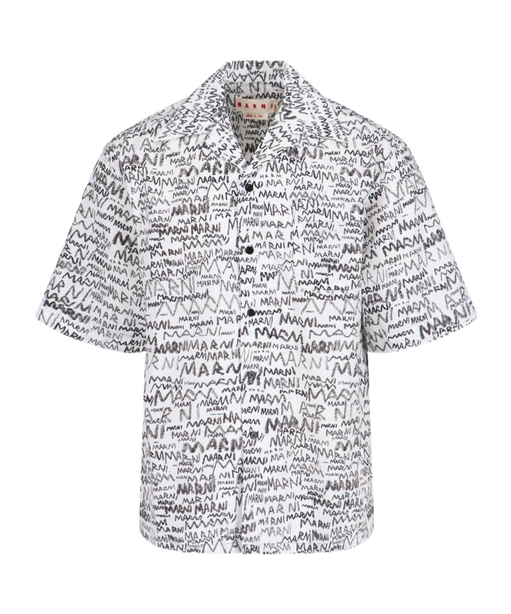 Marni Printed Collar Pocket Short Sleeve Shirt In White
