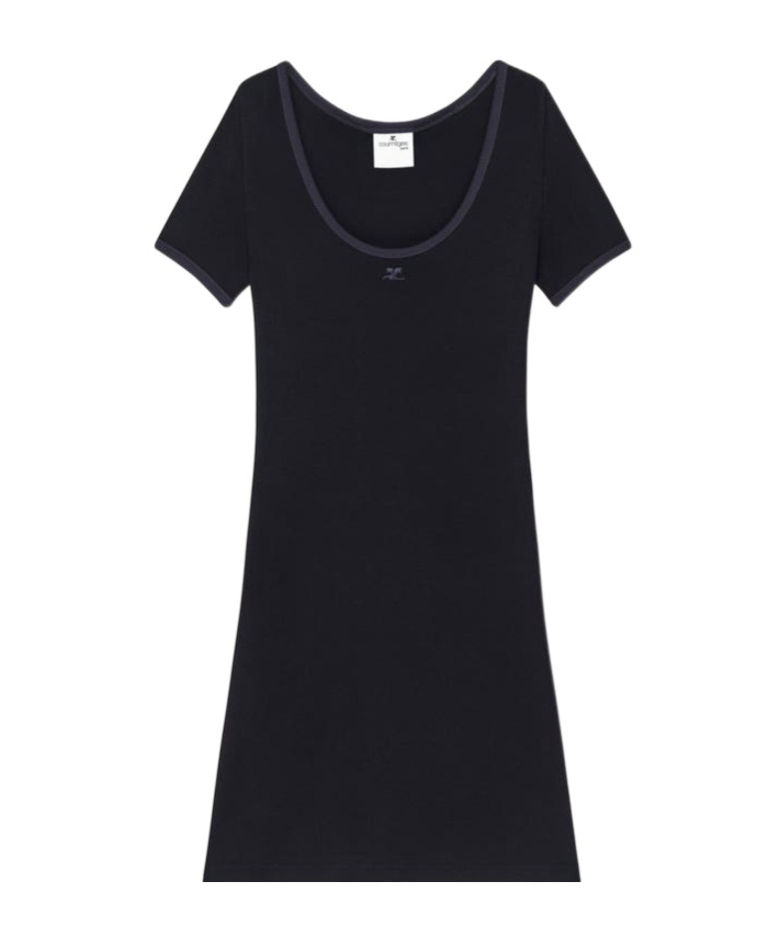 Courrèges Cotton Short Sleeves Mini Dress In Black