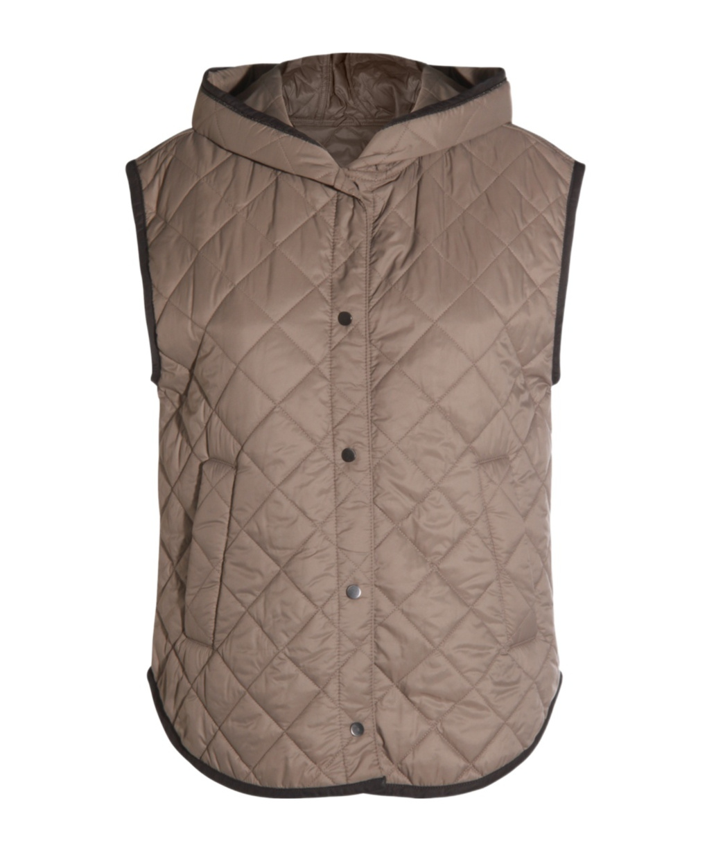 Brunello Cucinelli Quilted Hooded Gilet In Brown