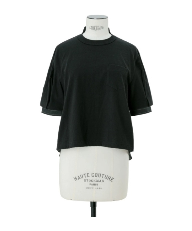 Sacai Spun Organza X Cotton Jersey T-shirt In Black