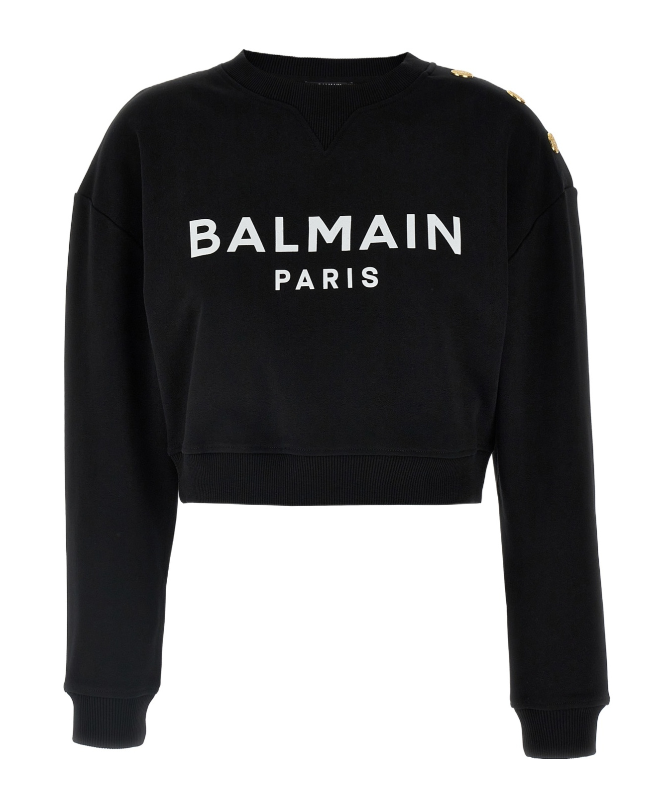 Balmain Women Logo Organic Cotton Cropped Sweatshirt In Black