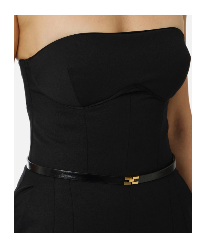 Elisabetta Franchi Strapless Jumpsuit Belted At Waist In Black