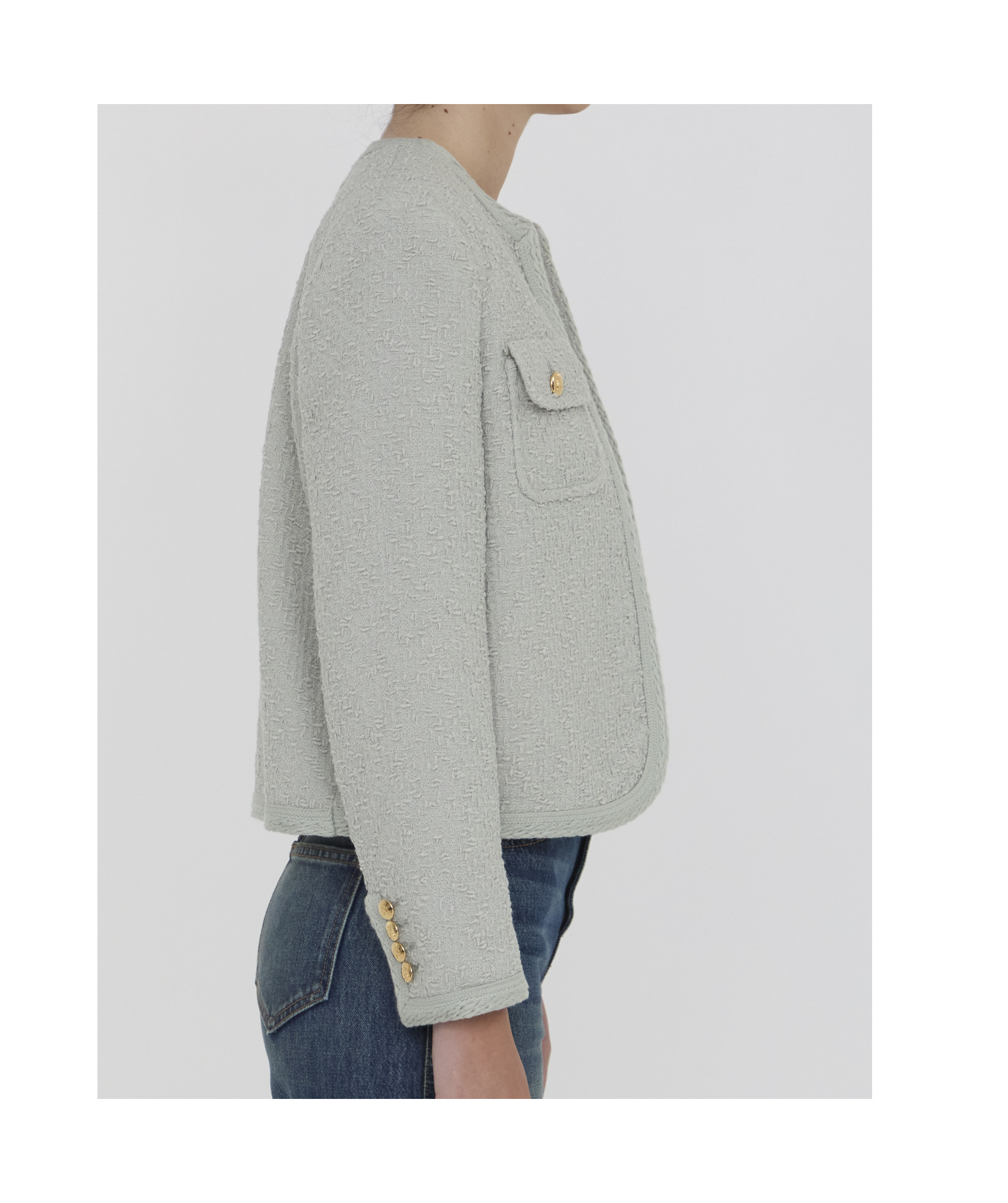 Celine Round-collar Casual Jacket In Gray