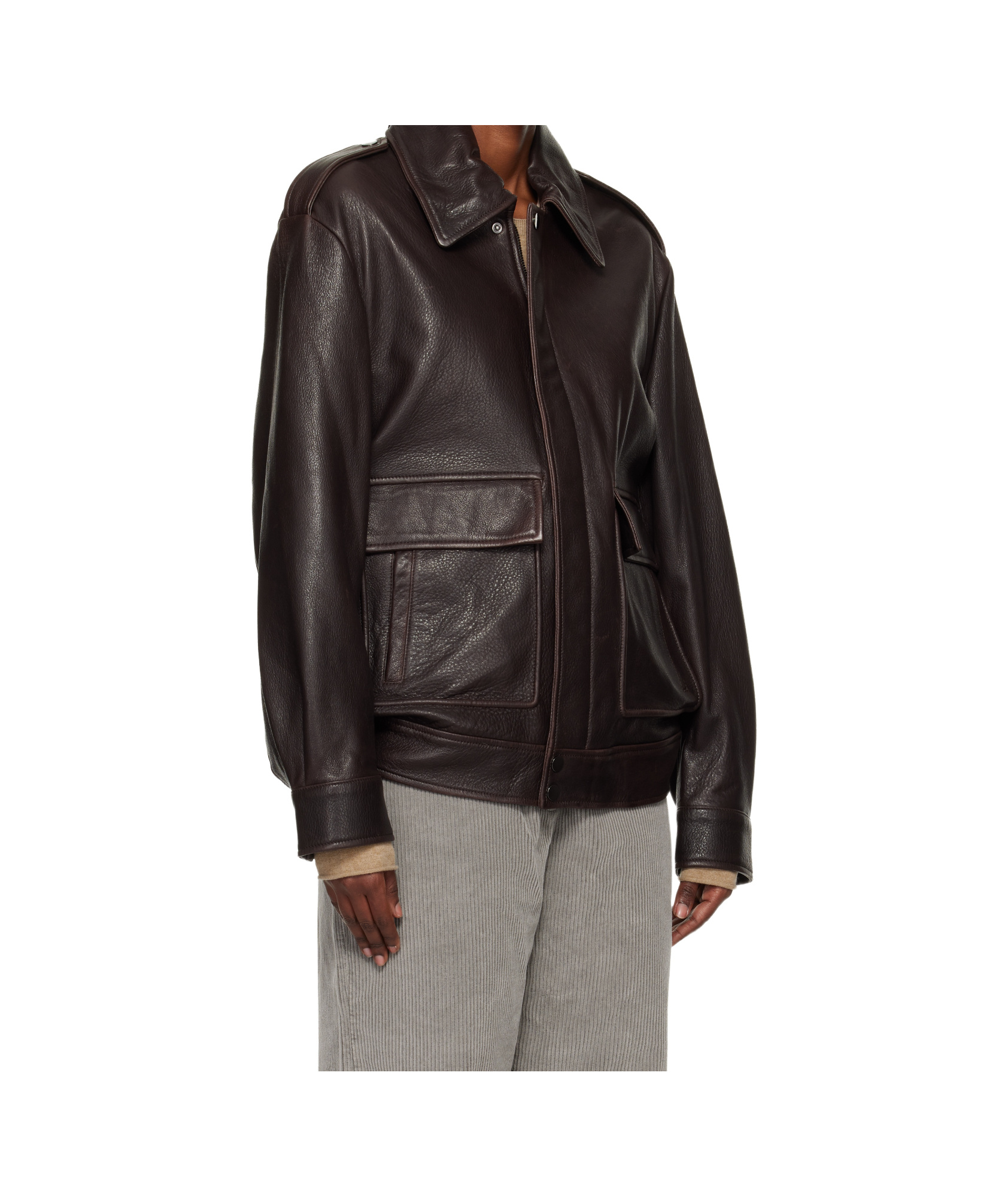 Nour Hammour Long-sleeved Leather Jacket In Black